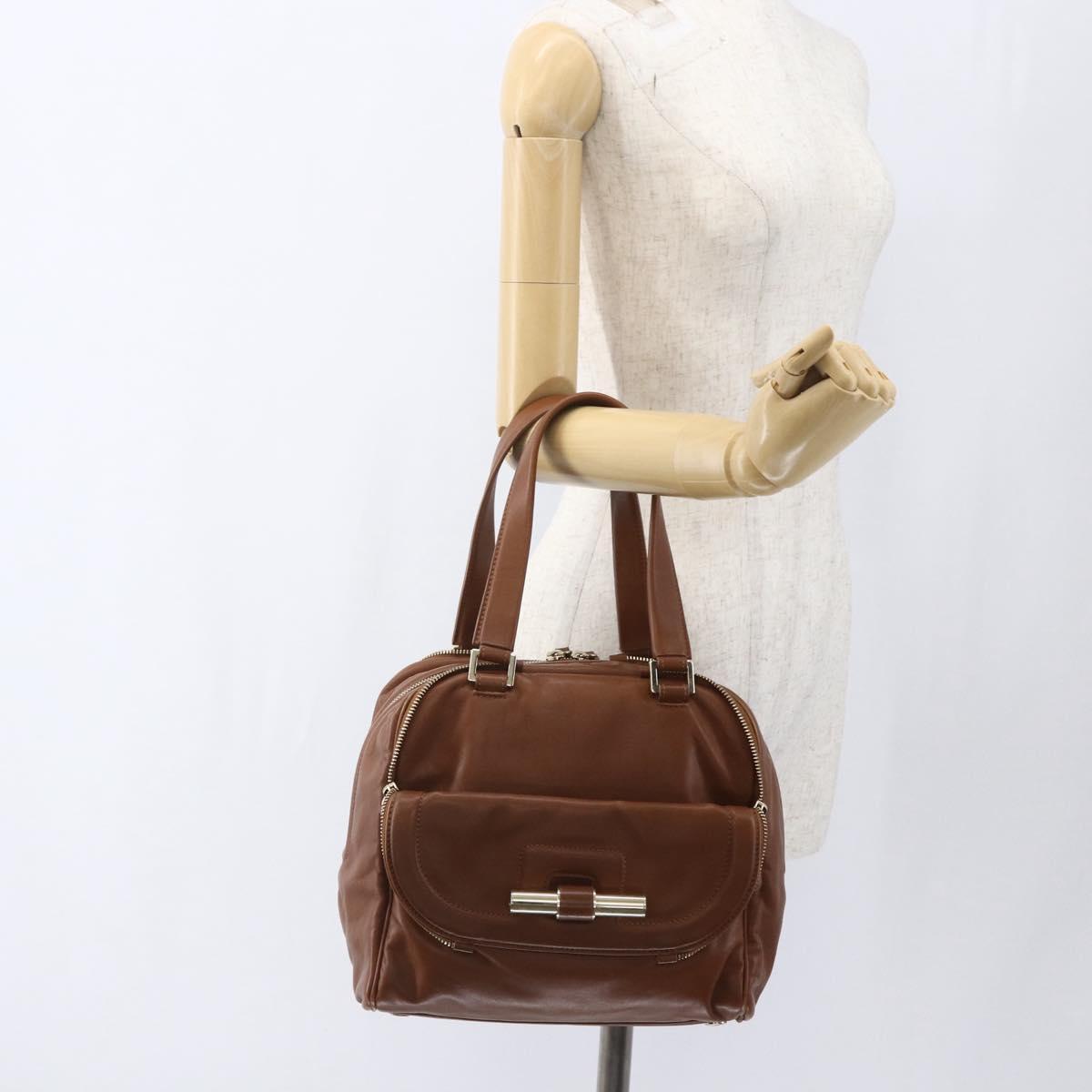 Jimmy Choo Hand Bag Leather Brown Gold Auth BA9865