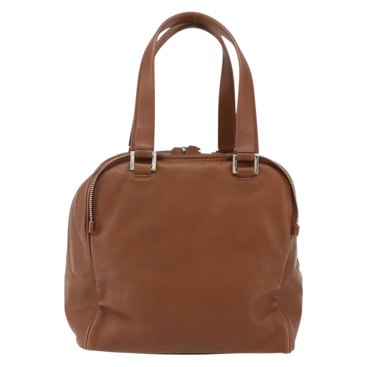 Jimmy Choo Hand Bag Leather Brown Gold Auth BA9865