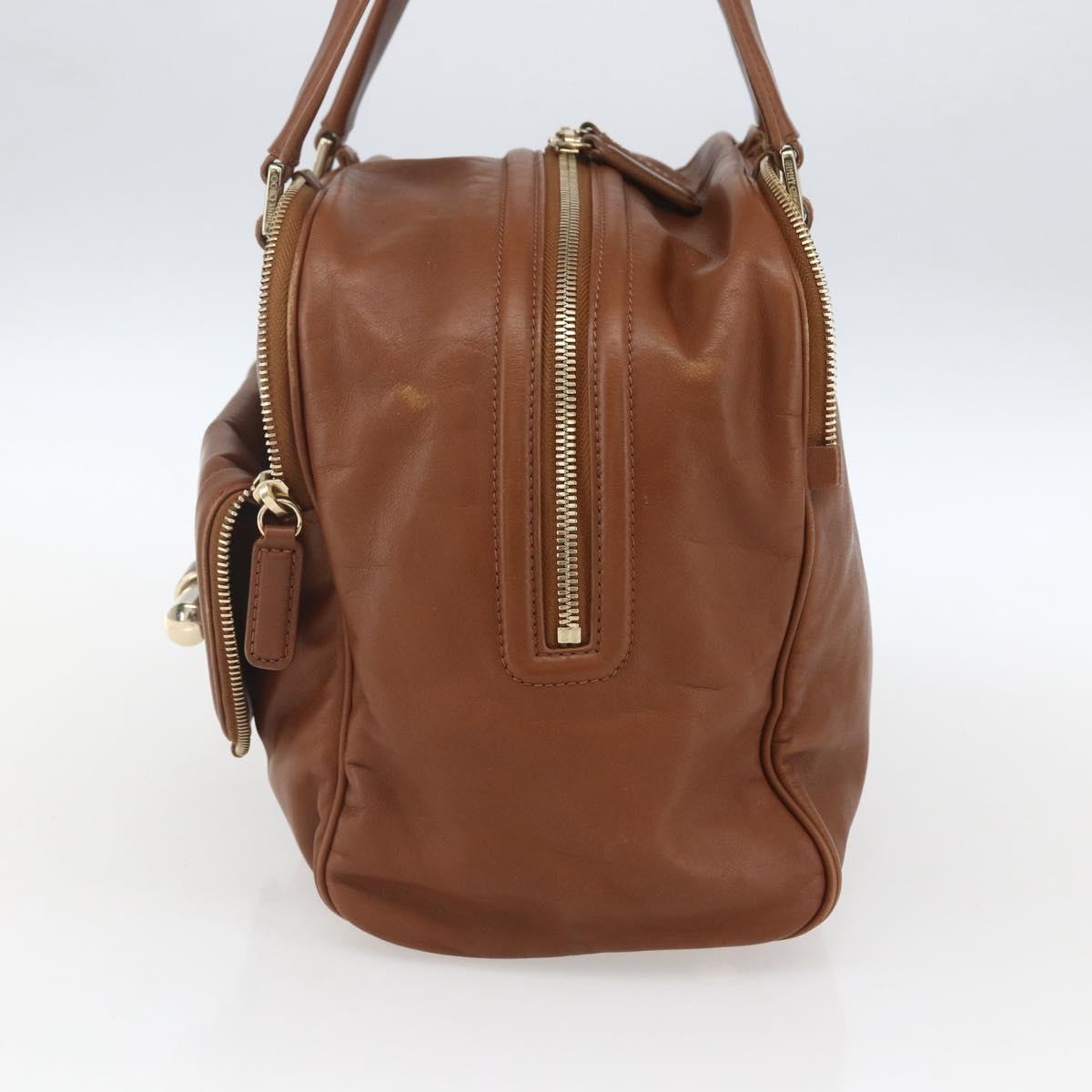 Jimmy Choo Hand Bag Leather Brown Gold Auth BA9865