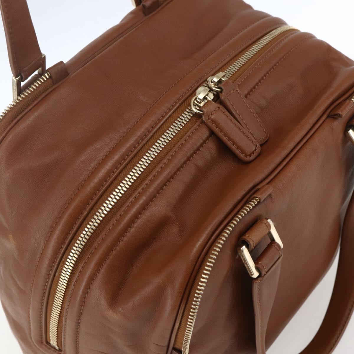 Jimmy Choo Hand Bag Leather Brown Gold Auth BA9865