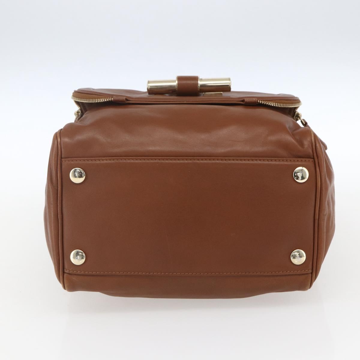 Jimmy Choo Hand Bag Leather Brown Gold Auth BA9865