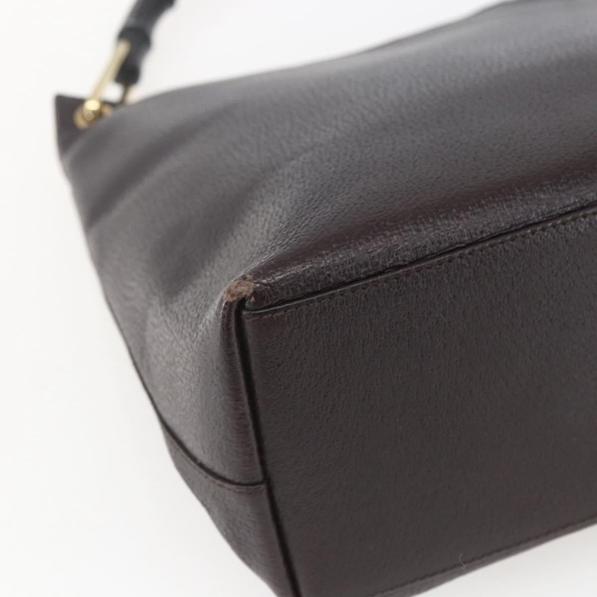 GUCCI Bamboo Hand Bag Leather Brown Gold Auth BA9867