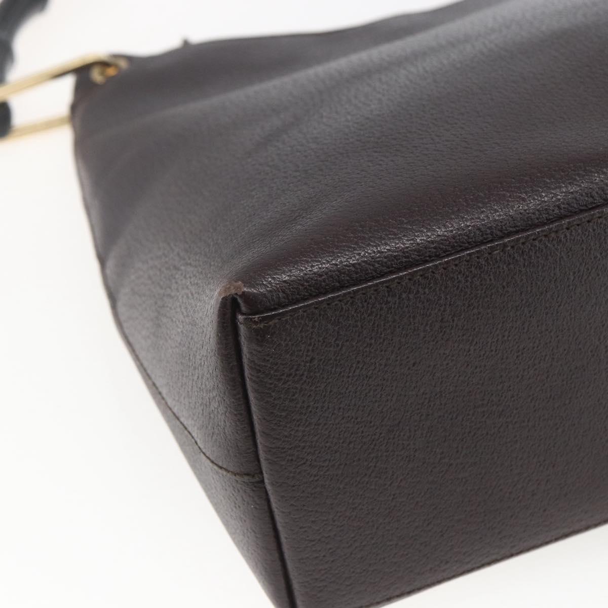 GUCCI Bamboo Hand Bag Leather Brown Gold Auth BA9867