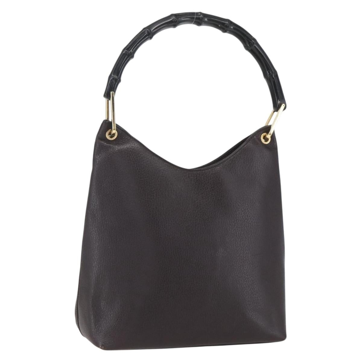 GUCCI Bamboo Hand Bag Leather Brown Gold Auth BA9867