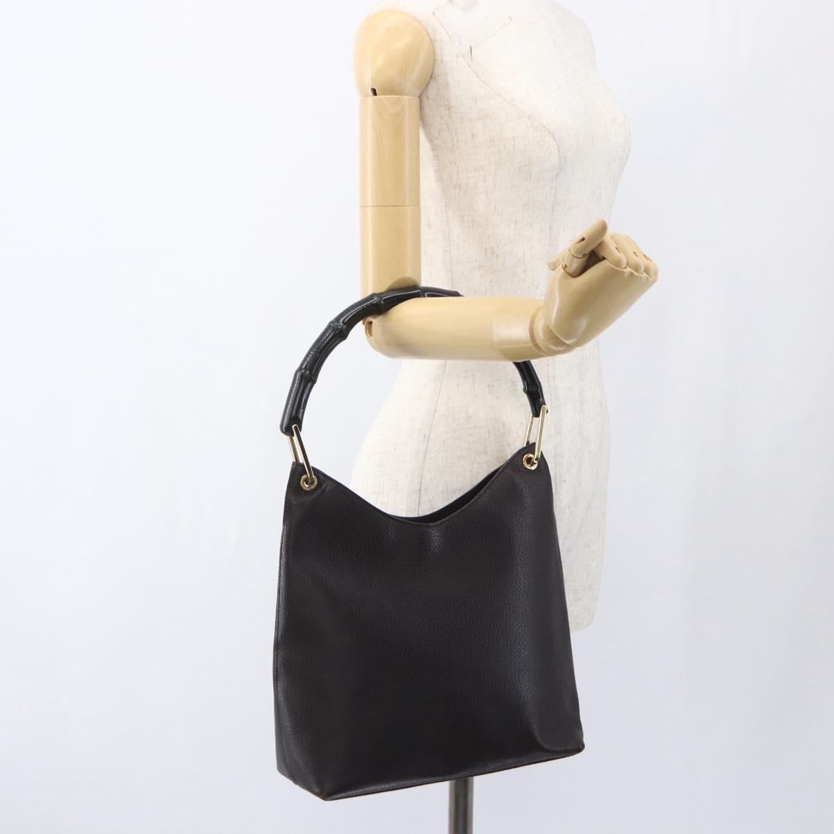 GUCCI Bamboo Hand Bag Leather Brown Gold Auth BA9867