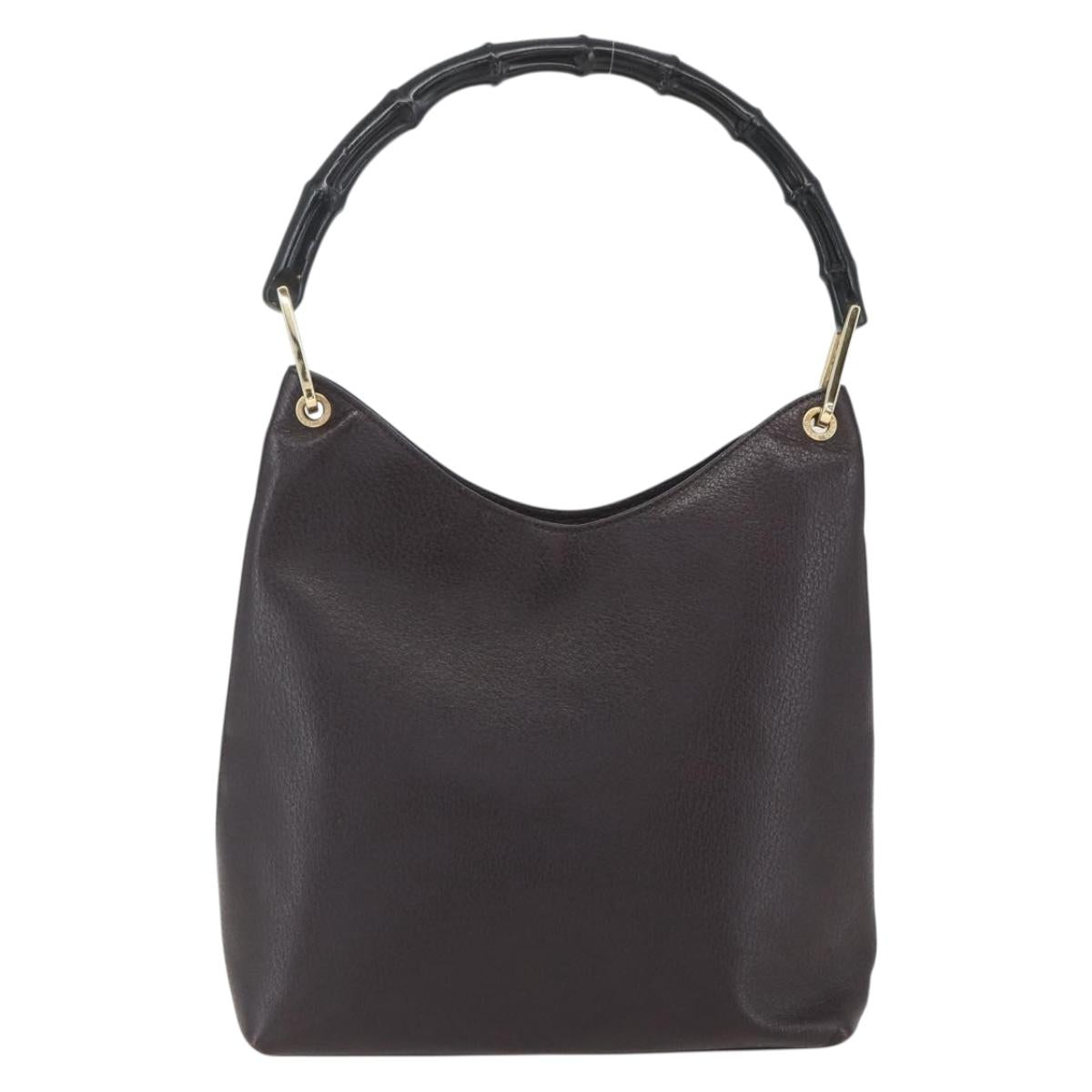 GUCCI Bamboo Hand Bag Leather Brown Gold Auth BA9867