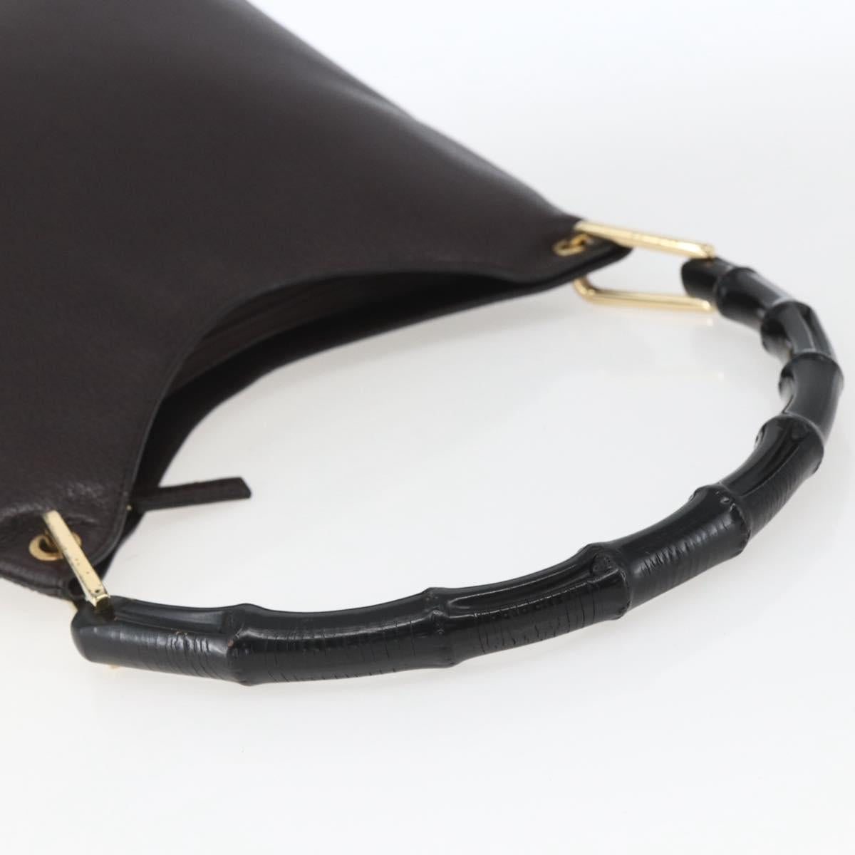 GUCCI Bamboo Hand Bag Leather Brown Gold Auth BA9867