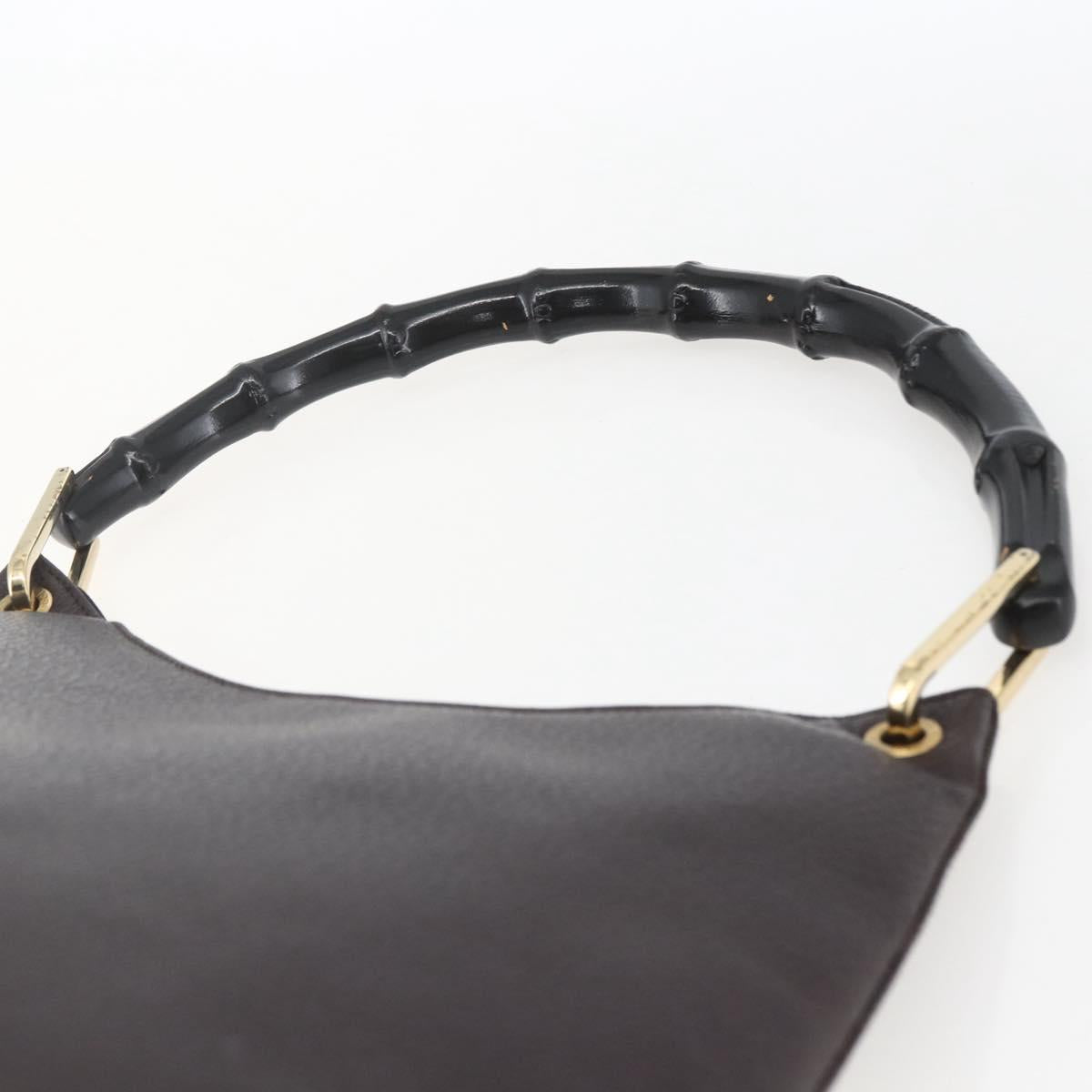 GUCCI Bamboo Hand Bag Leather Brown Gold Auth BA9867