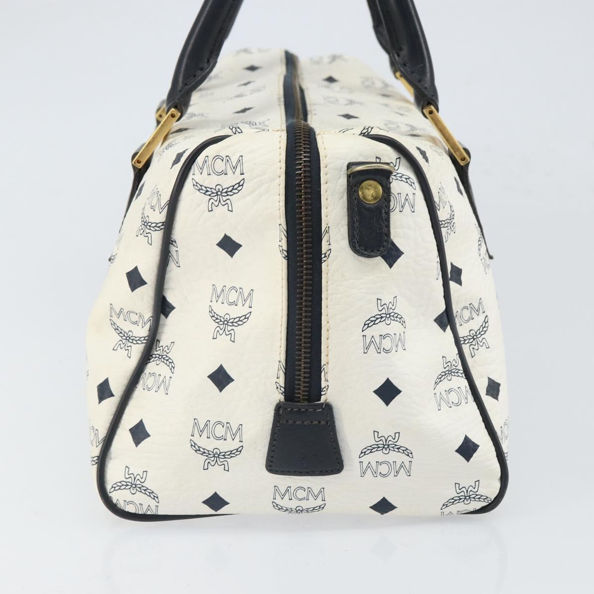 MCM Vicetos Logogram Boston Bag PVC Leather White Gold Auth BA9868