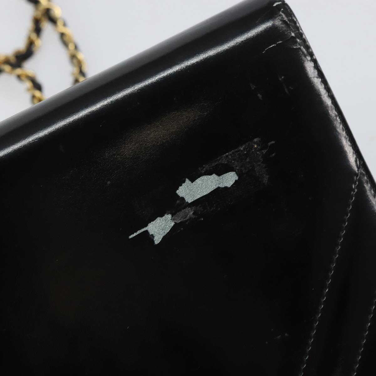 CHANEL Chain Shoulder Bag Patent leather Black Gold CC Auth BA9872