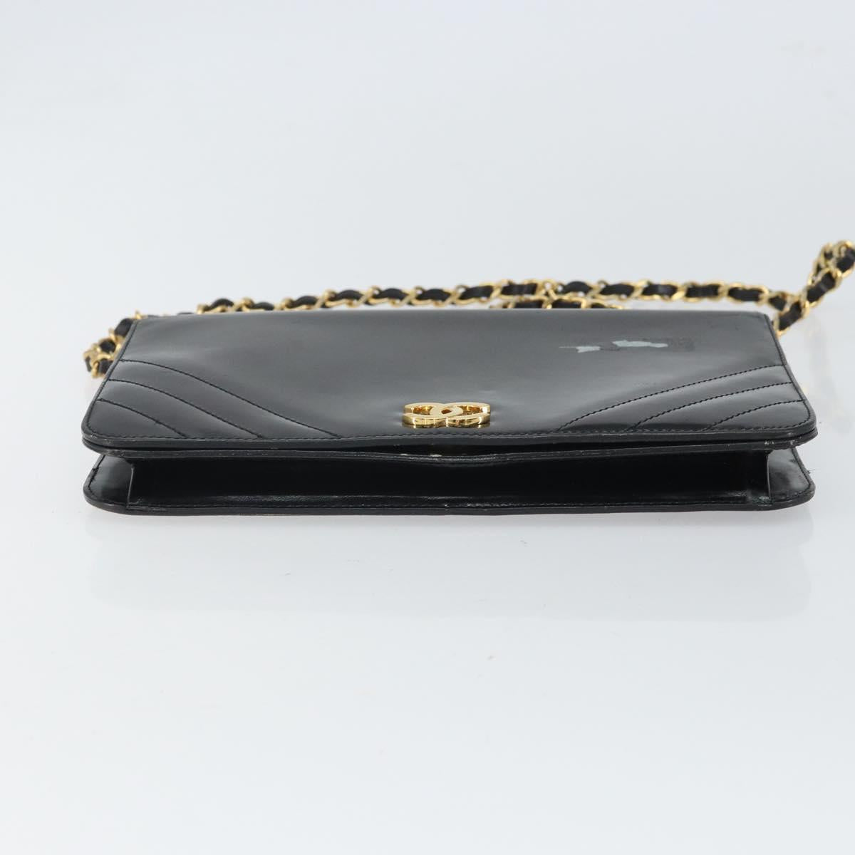 CHANEL Chain Shoulder Bag Patent leather Black Gold CC Auth BA9872