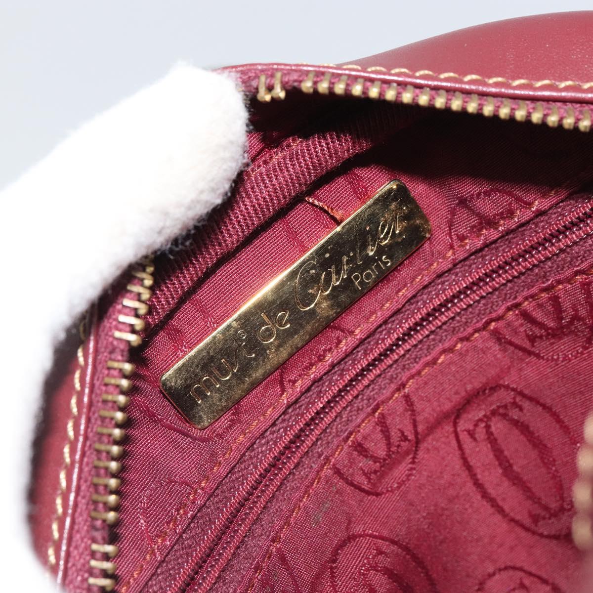 CARTIER Must Line Shoulder Bag Leather Bordeaux Gold Auth BA9882