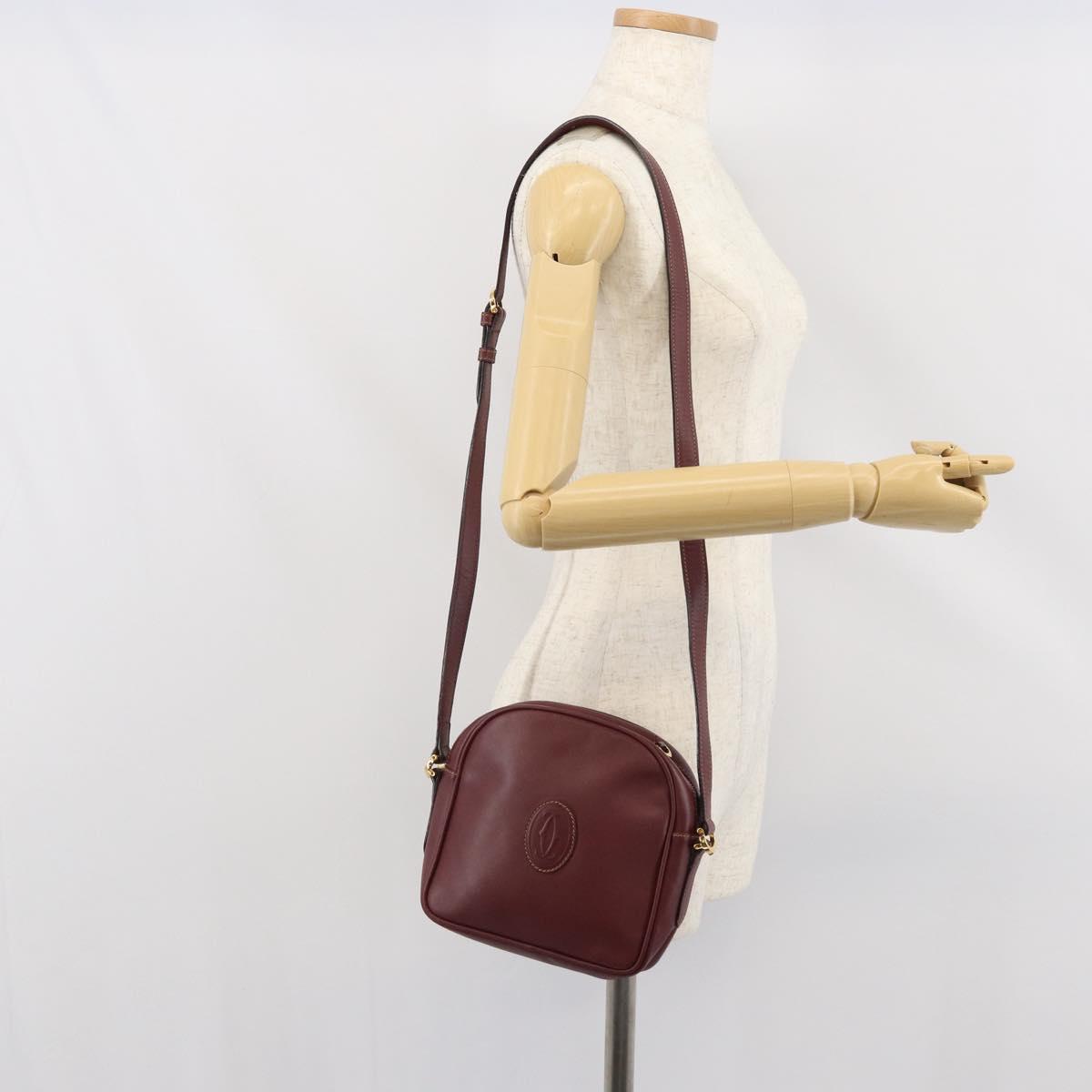CARTIER Must Line Shoulder Bag Leather Bordeaux Gold Auth BA9882