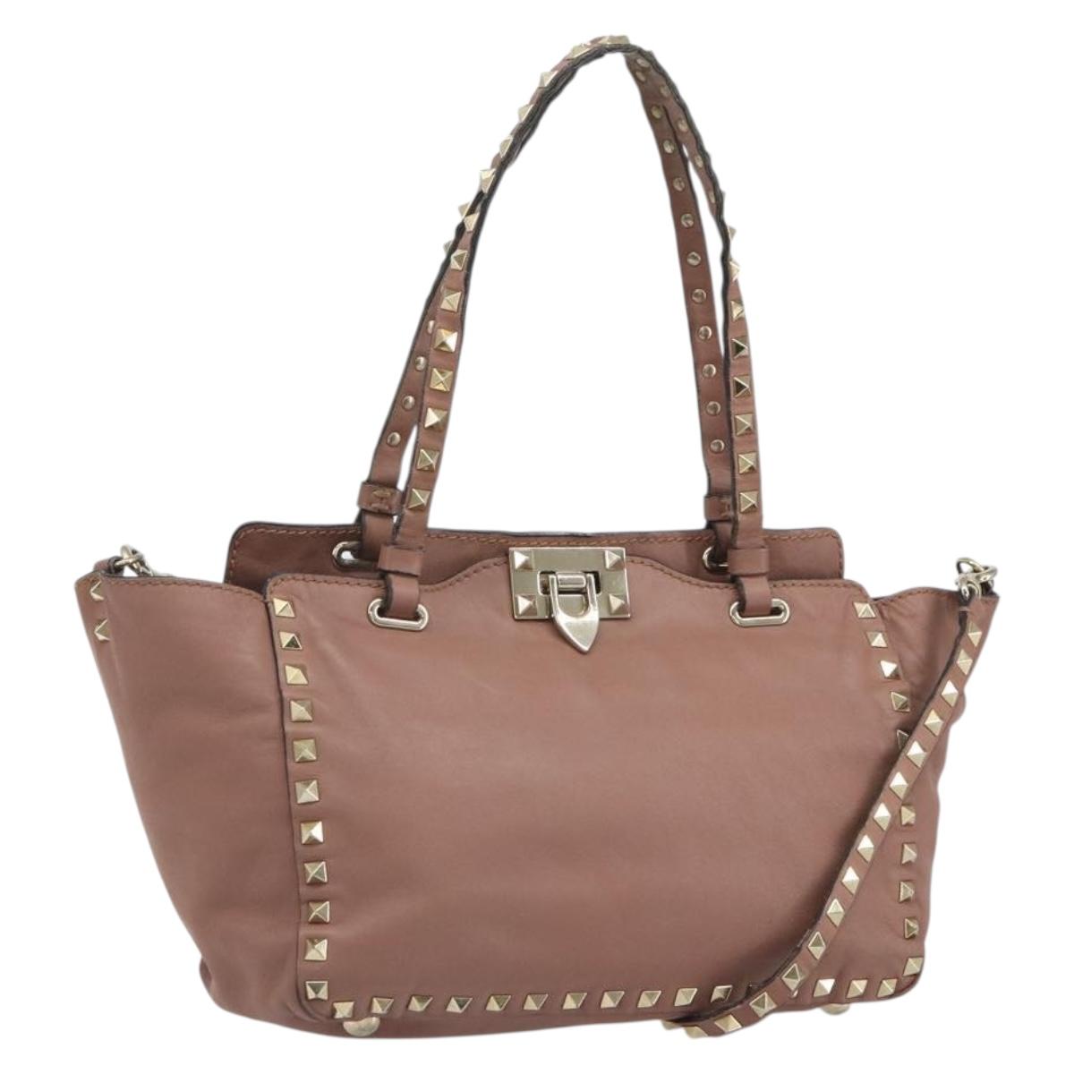VALENTINO Tote Bag Leather 2way Pink Gold Auth BA9883