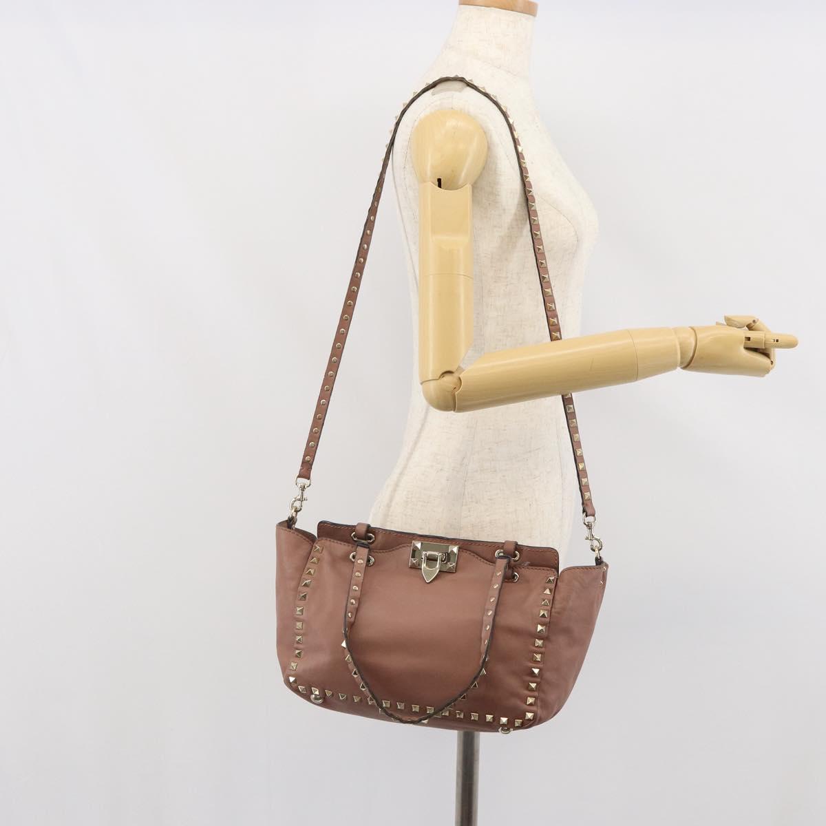 VALENTINO Tote Bag Leather 2way Pink Gold Auth BA9883