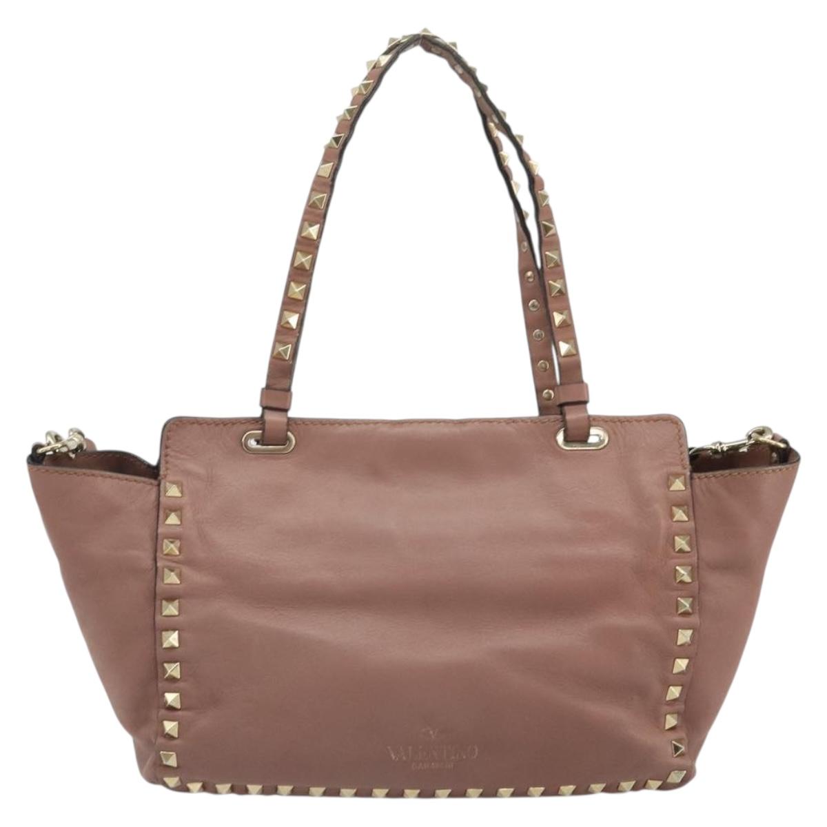 VALENTINO Tote Bag Leather 2way Pink Gold Auth BA9883