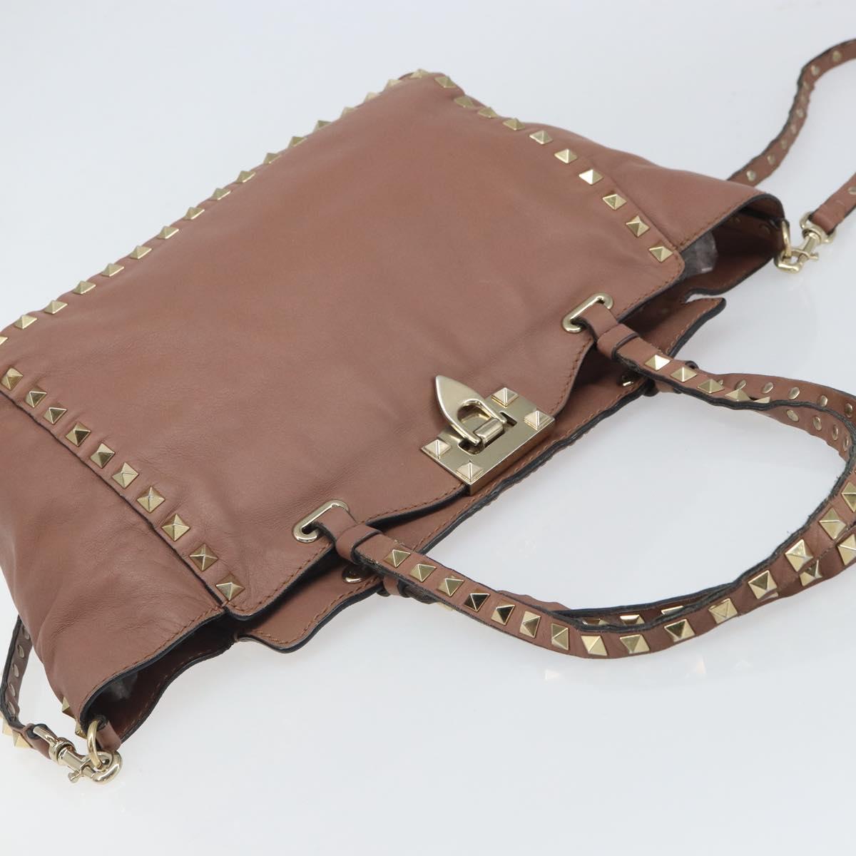 VALENTINO Tote Bag Leather 2way Pink Gold Auth BA9883