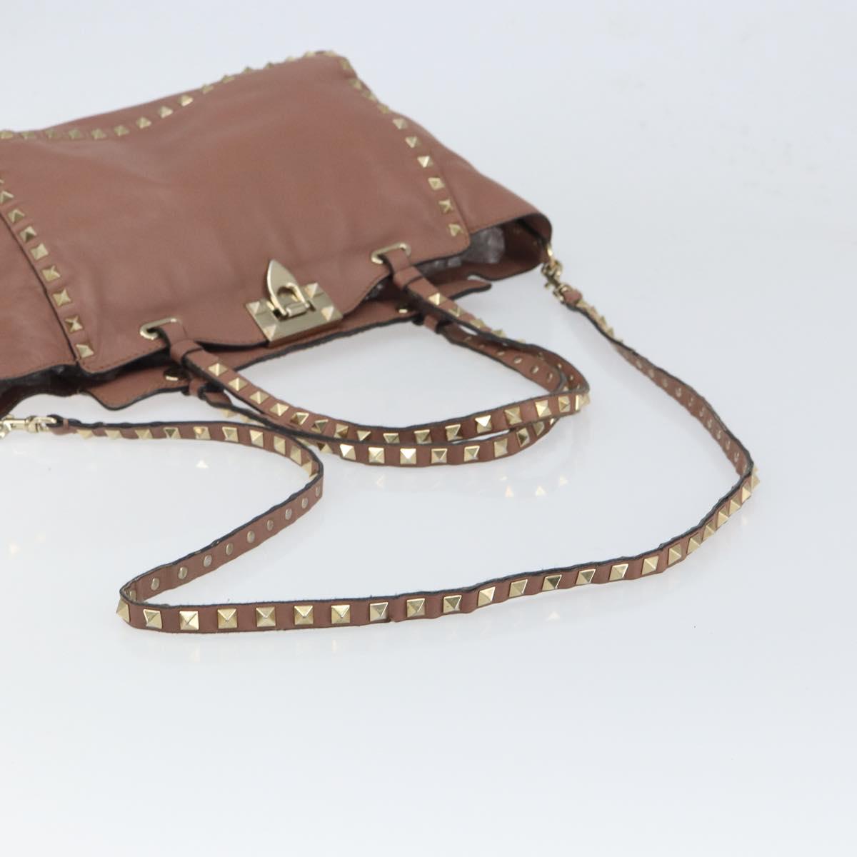 VALENTINO Tote Bag Leather 2way Pink Gold Auth BA9883