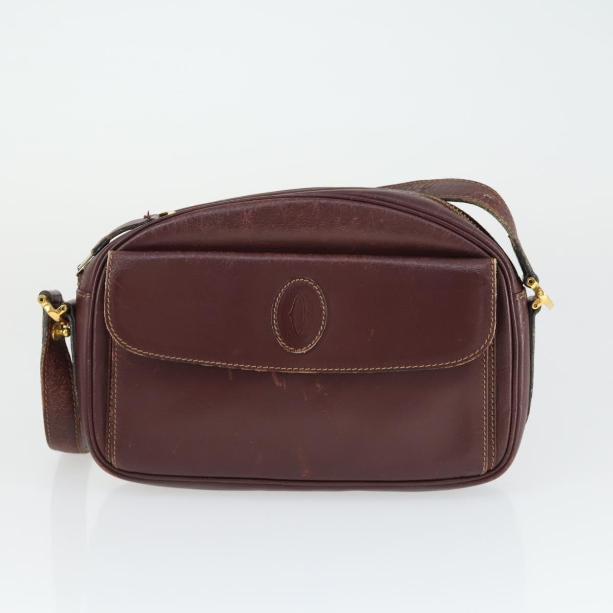 CARTIER Must Line Shoulder Bag Leather 2 Set Bordeaux Gold Auth BA9886