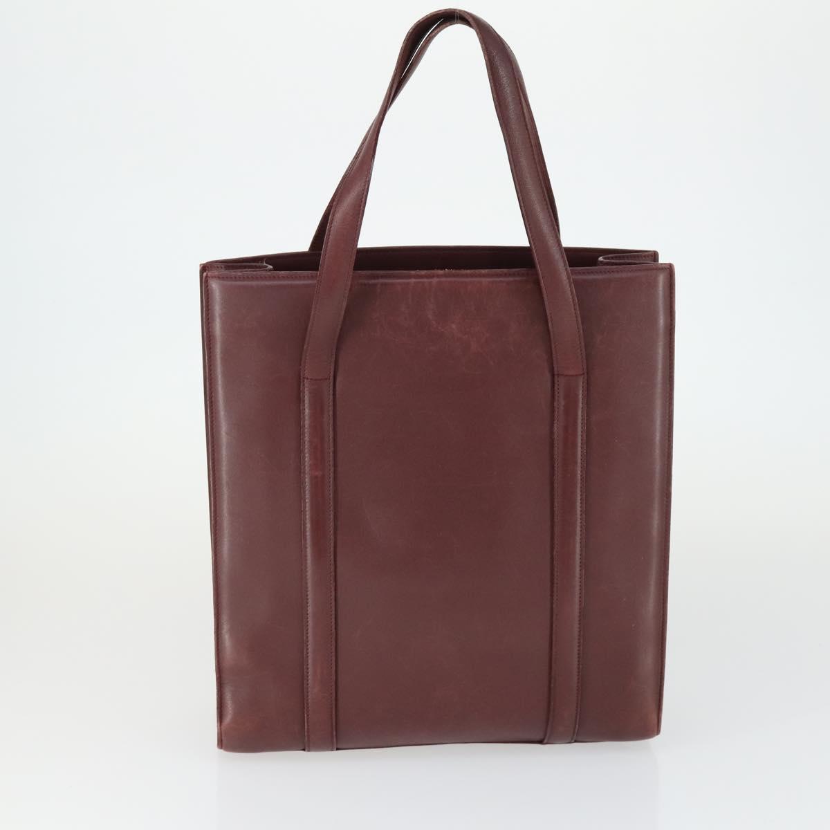 CARTIER Must Line Shoulder Bag Leather 2 Set Bordeaux Gold Auth BA9886