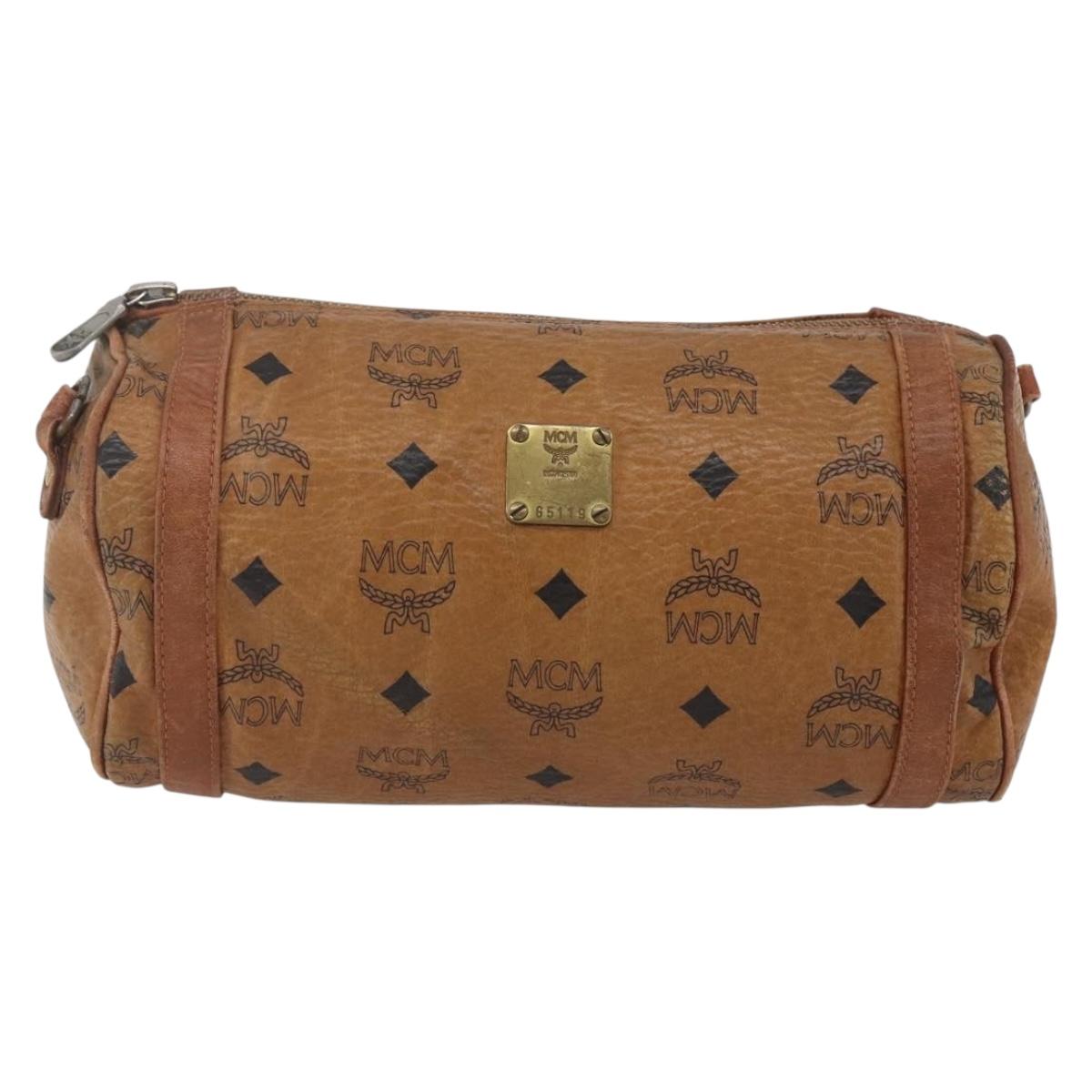 MCM Logogram Vicetos Shoulder Bag PVC Leather Brown Gold Auth BA9891