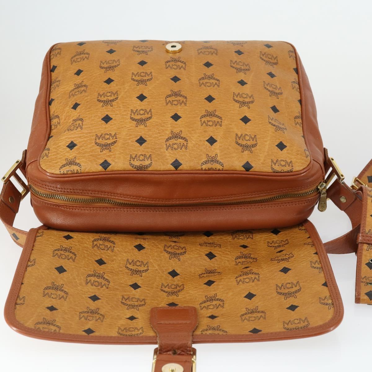 MCM Vicetos Logogram Shoulder Bag PVC Leather Brown Gold Auth BA9893