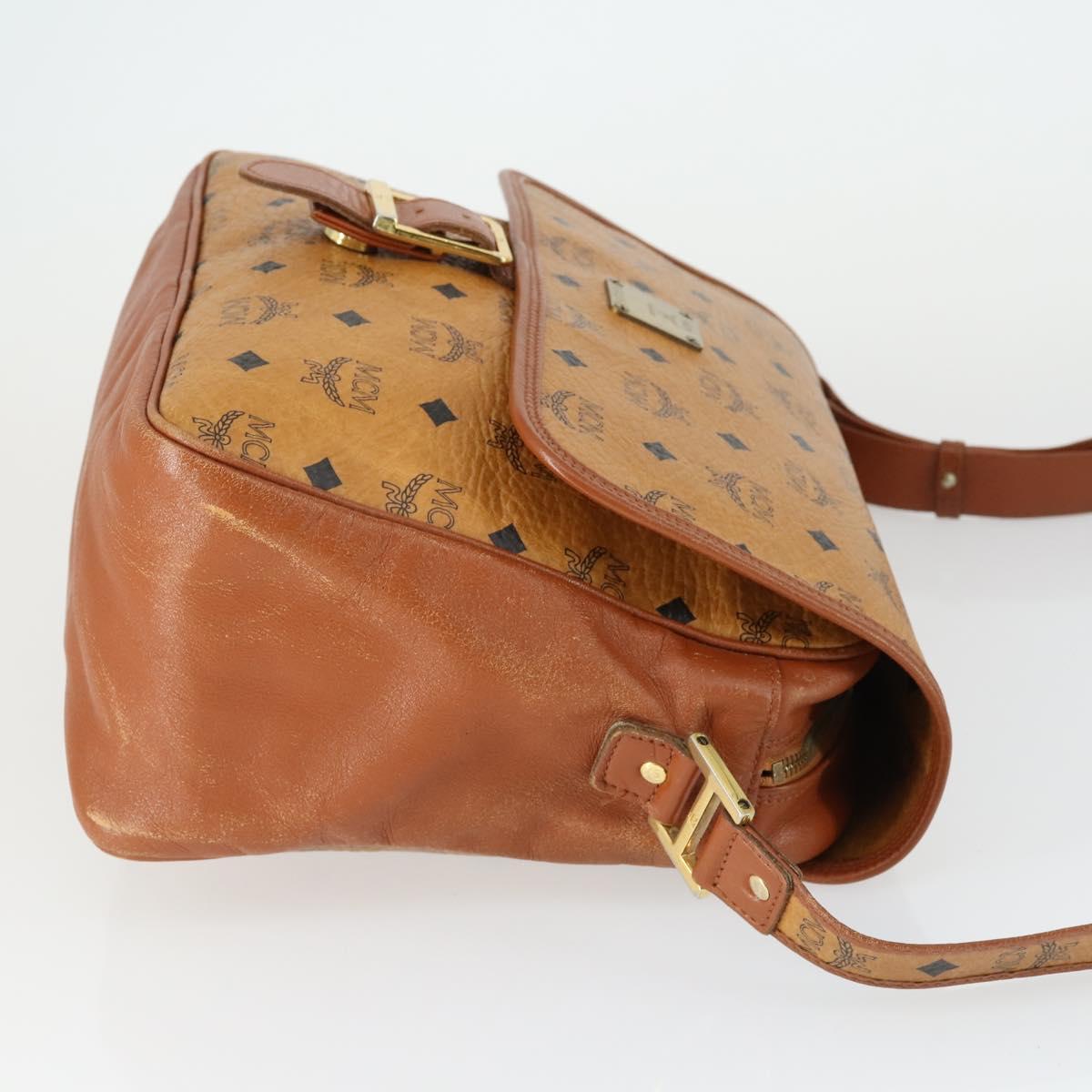 MCM Vicetos Logogram Shoulder Bag PVC Leather Brown Gold Auth BA9893
