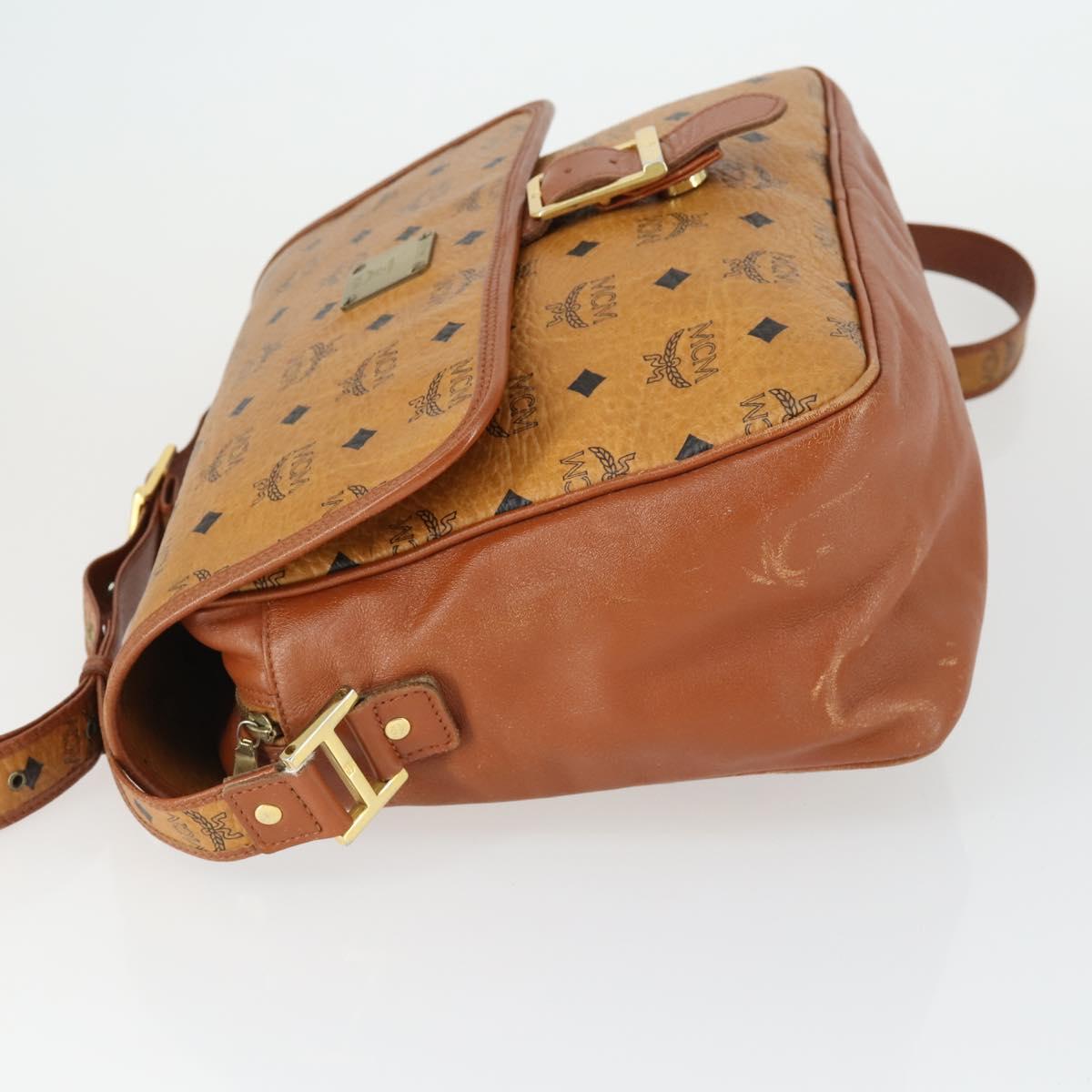 MCM Vicetos Logogram Shoulder Bag PVC Leather Brown Gold Auth BA9893