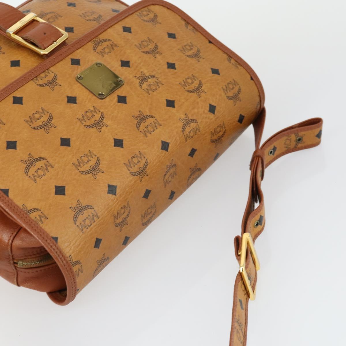 MCM Vicetos Logogram Shoulder Bag PVC Leather Brown Gold Auth BA9893