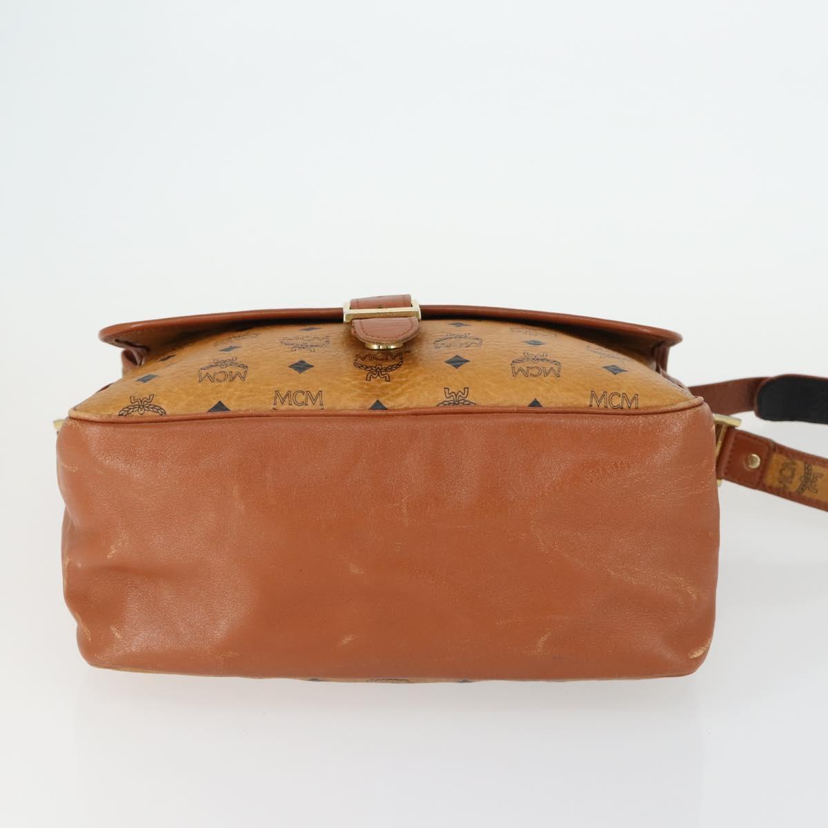 MCM Vicetos Logogram Shoulder Bag PVC Leather Brown Gold Auth BA9893