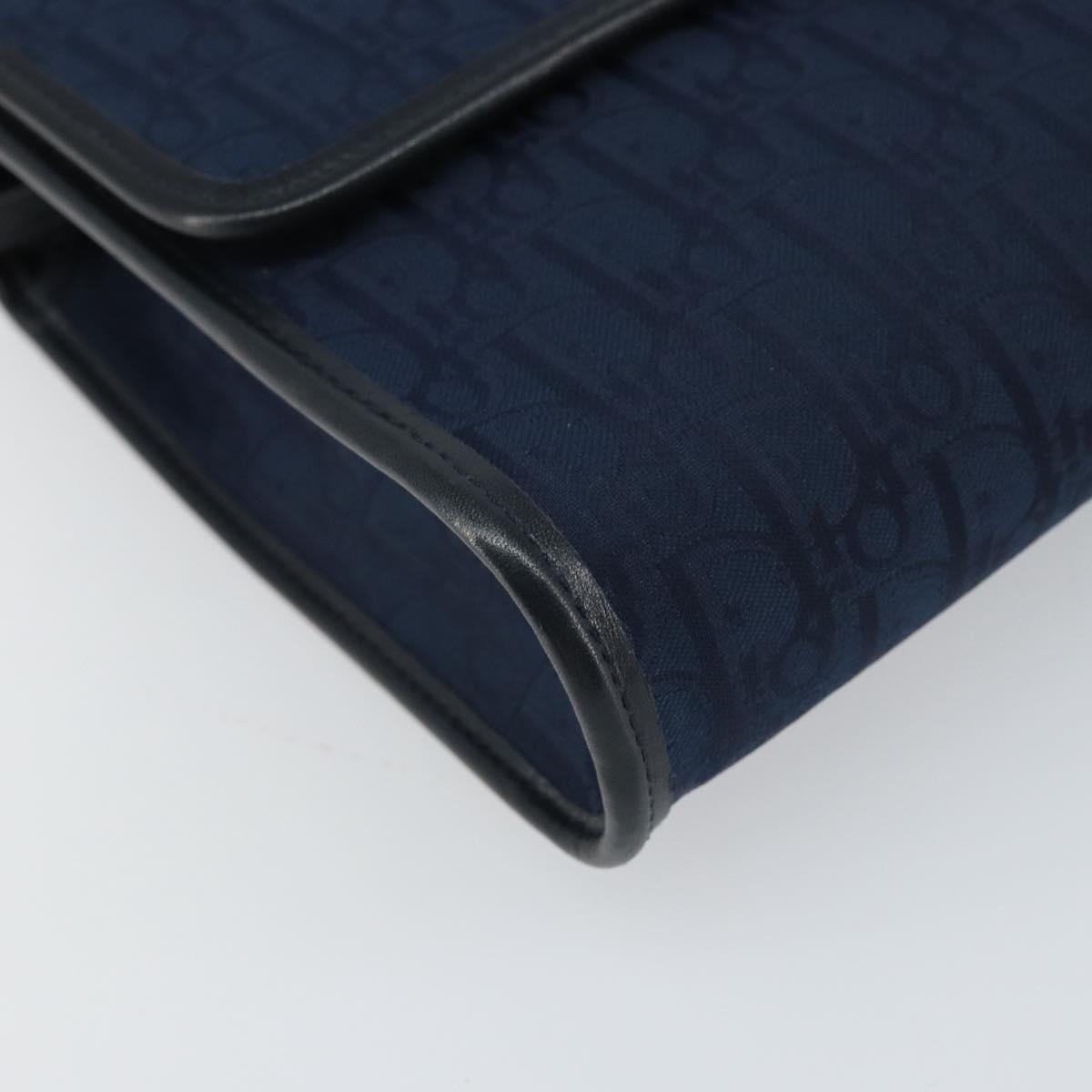 Christian Dior Trotter Canvas Shoulder Bag Navy Gold Auth BA9896V