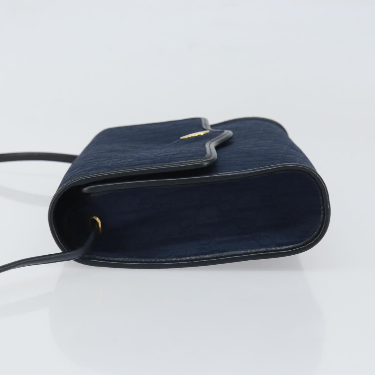 Christian Dior Trotter Canvas Shoulder Bag Navy Gold Auth BA9896V