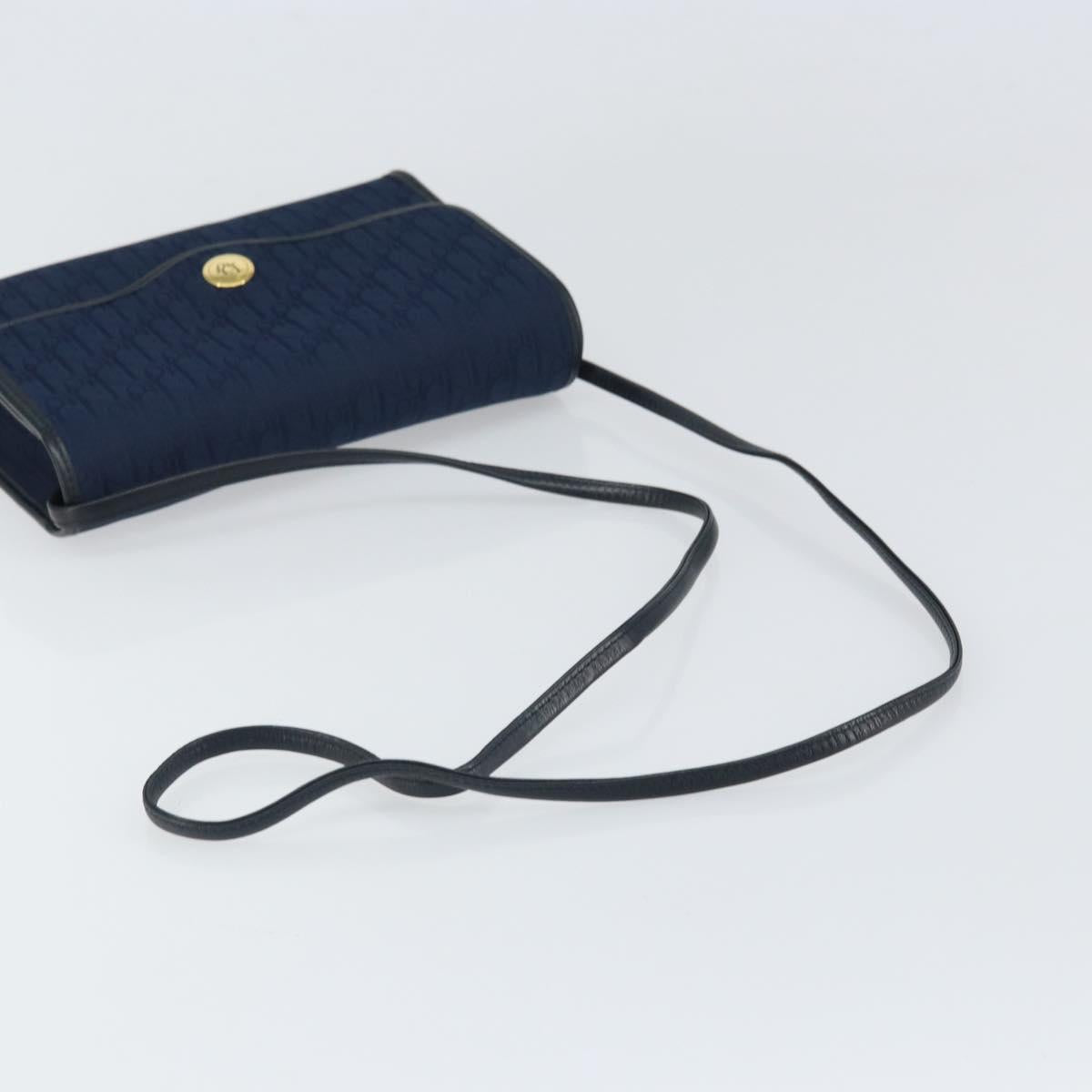 Christian Dior Trotter Canvas Shoulder Bag Navy Gold Auth BA9896V