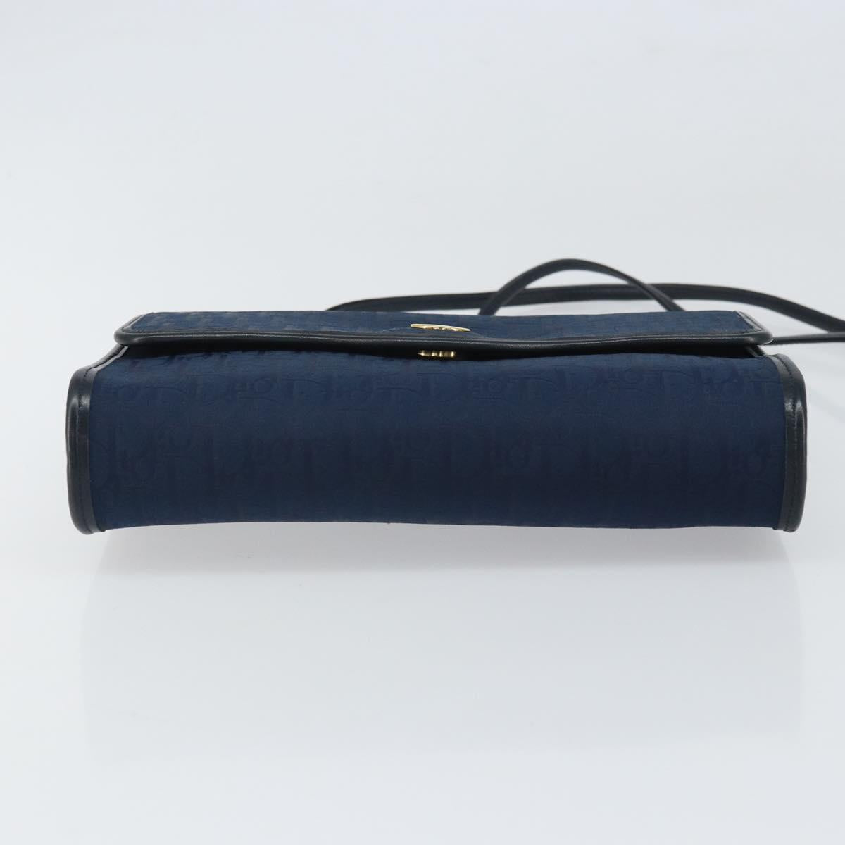 Christian Dior Trotter Canvas Shoulder Bag Navy Gold Auth BA9896V