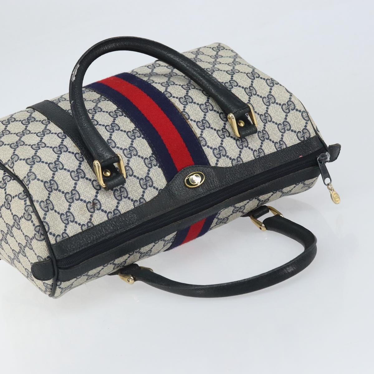GUCCI GG Supreme Sherry Line Boston Bag PVC Navy Gold 33 013 4133 Auth BA9898
