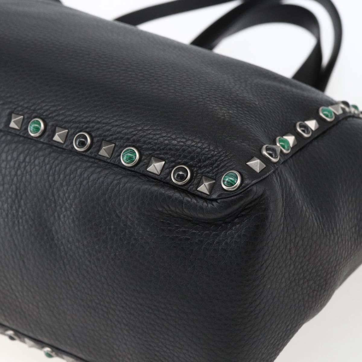 VALENTINO Tote Bag Leather 2way Black Silver Auth BA9899