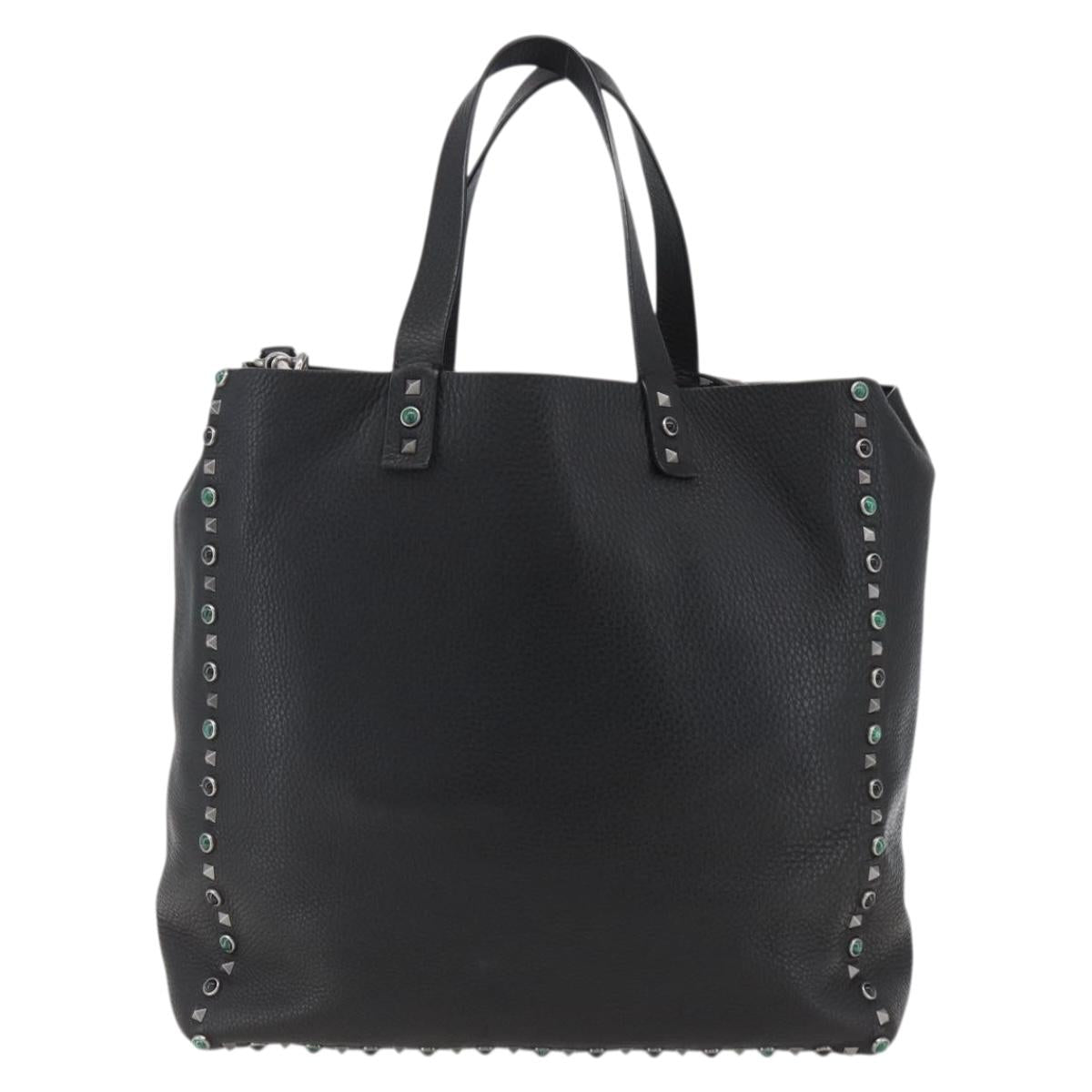VALENTINO Tote Bag Leather 2way Black Silver Auth BA9899