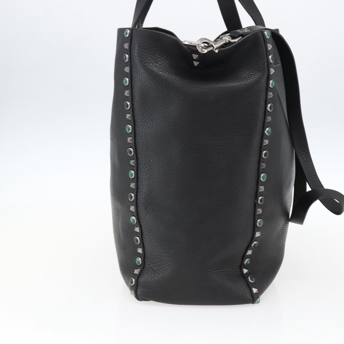 VALENTINO Tote Bag Leather 2way Black Silver Auth BA9899