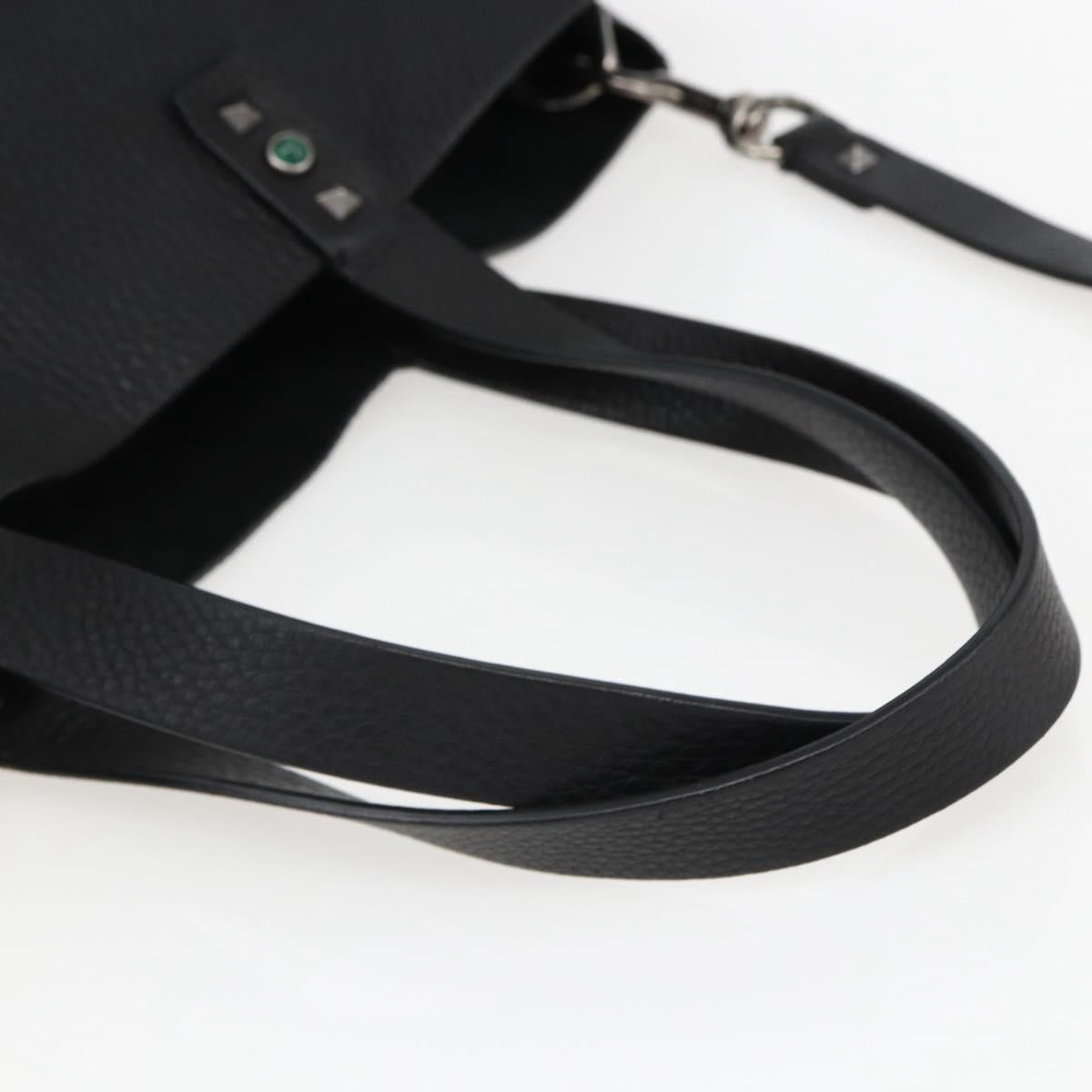 VALENTINO Tote Bag Leather 2way Black Silver Auth BA9899