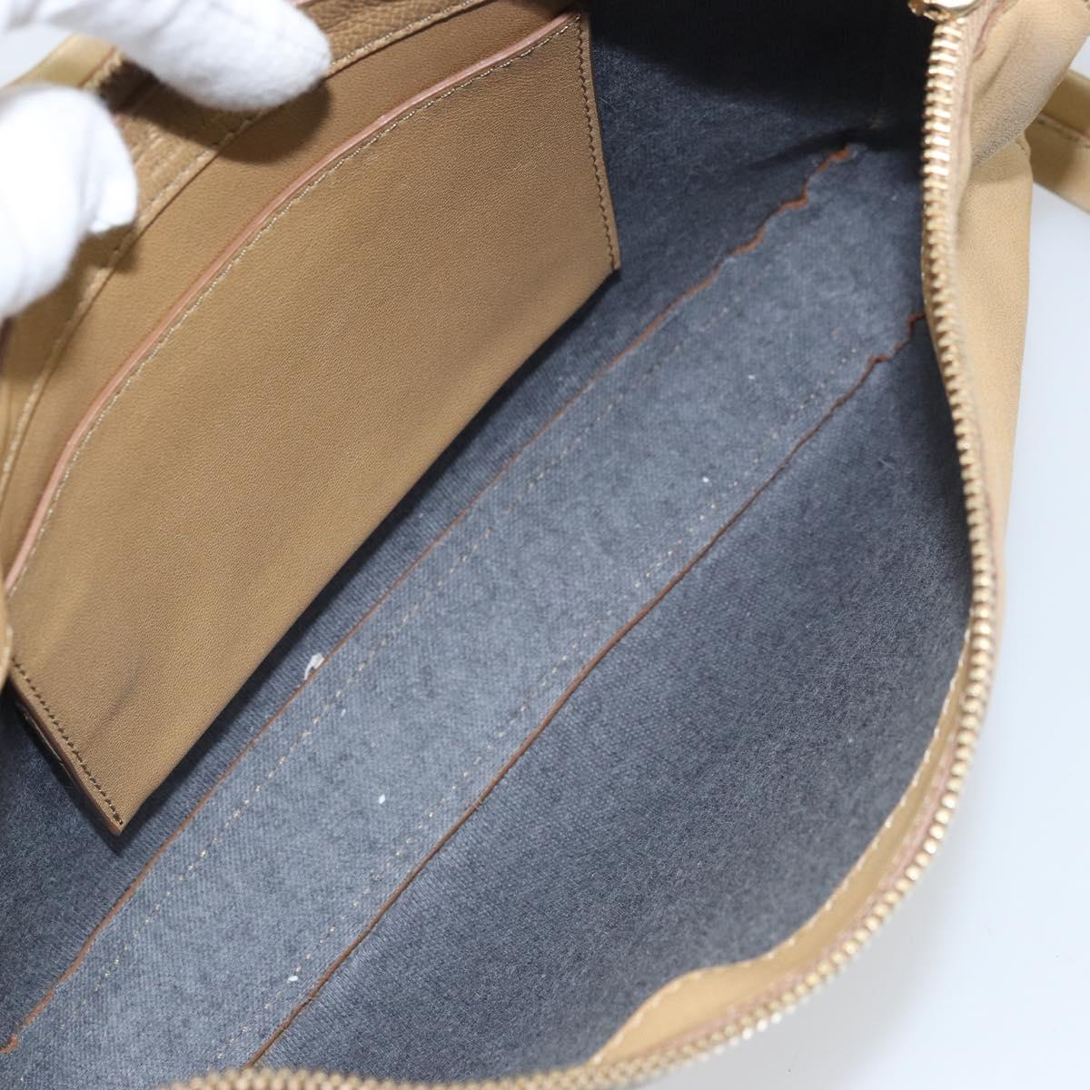 CELINE Shoulder Bag Leather Beige Auth BA9900