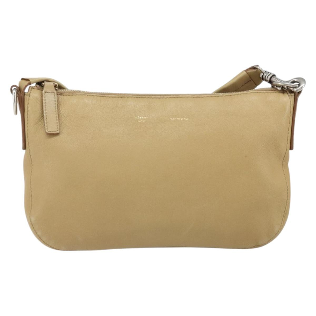 CELINE Shoulder Bag Leather Beige Auth BA9900