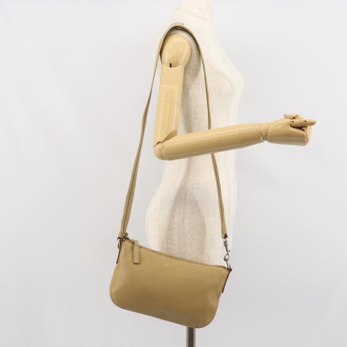 CELINE Shoulder Bag Leather Beige Auth BA9900