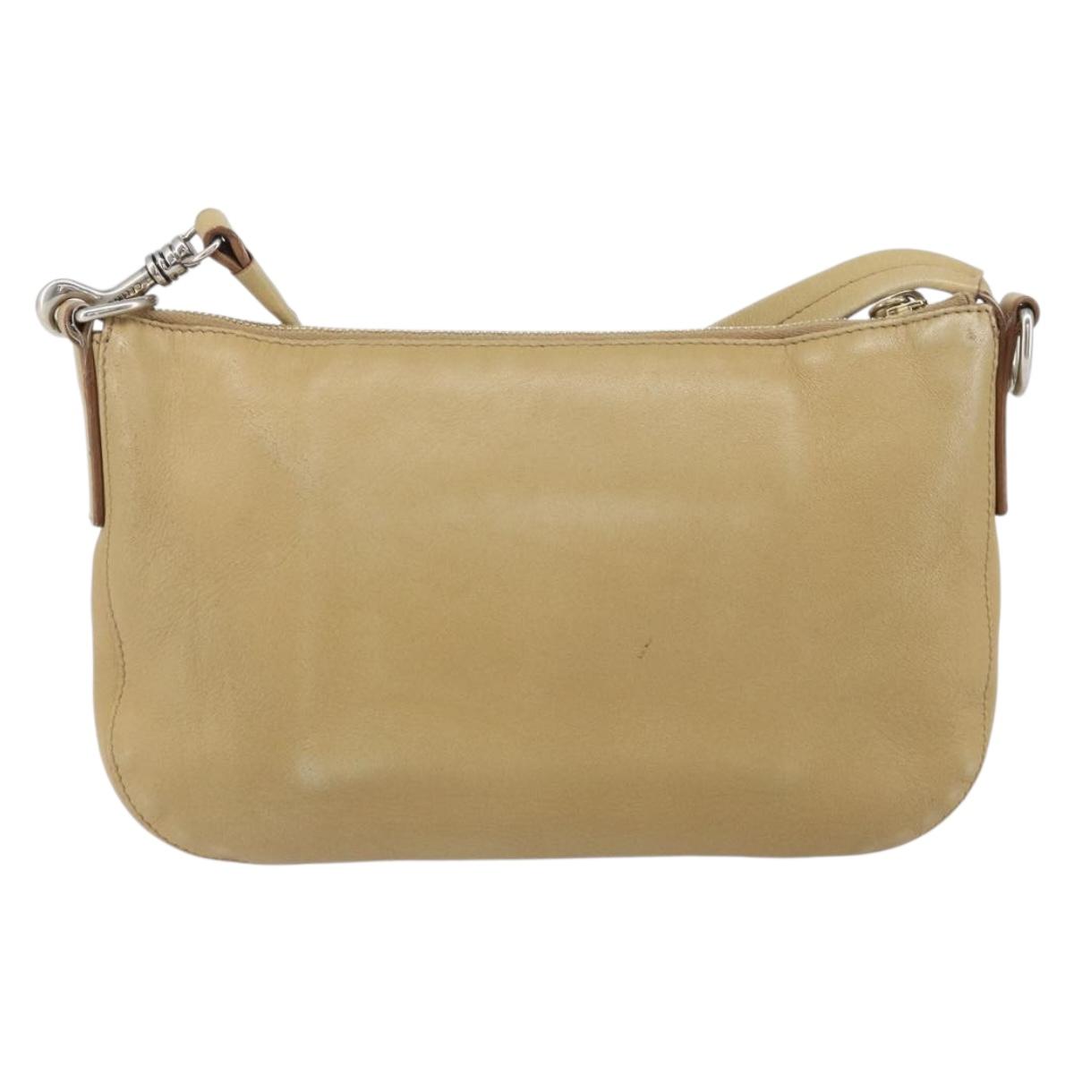 CELINE Shoulder Bag Leather Beige Auth BA9900