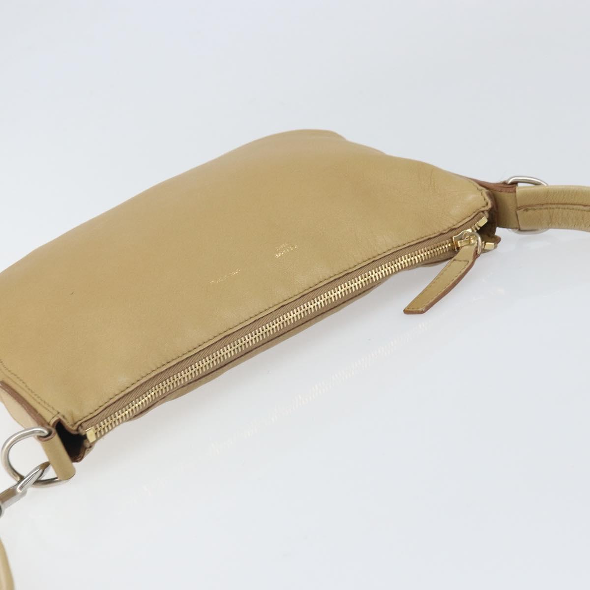 CELINE Shoulder Bag Leather Beige Auth BA9900