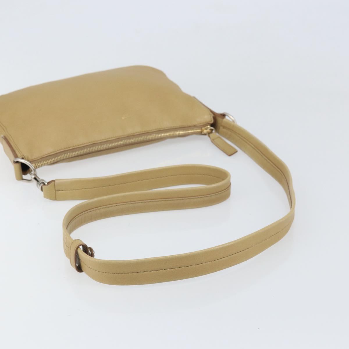 CELINE Shoulder Bag Leather Beige Auth BA9900