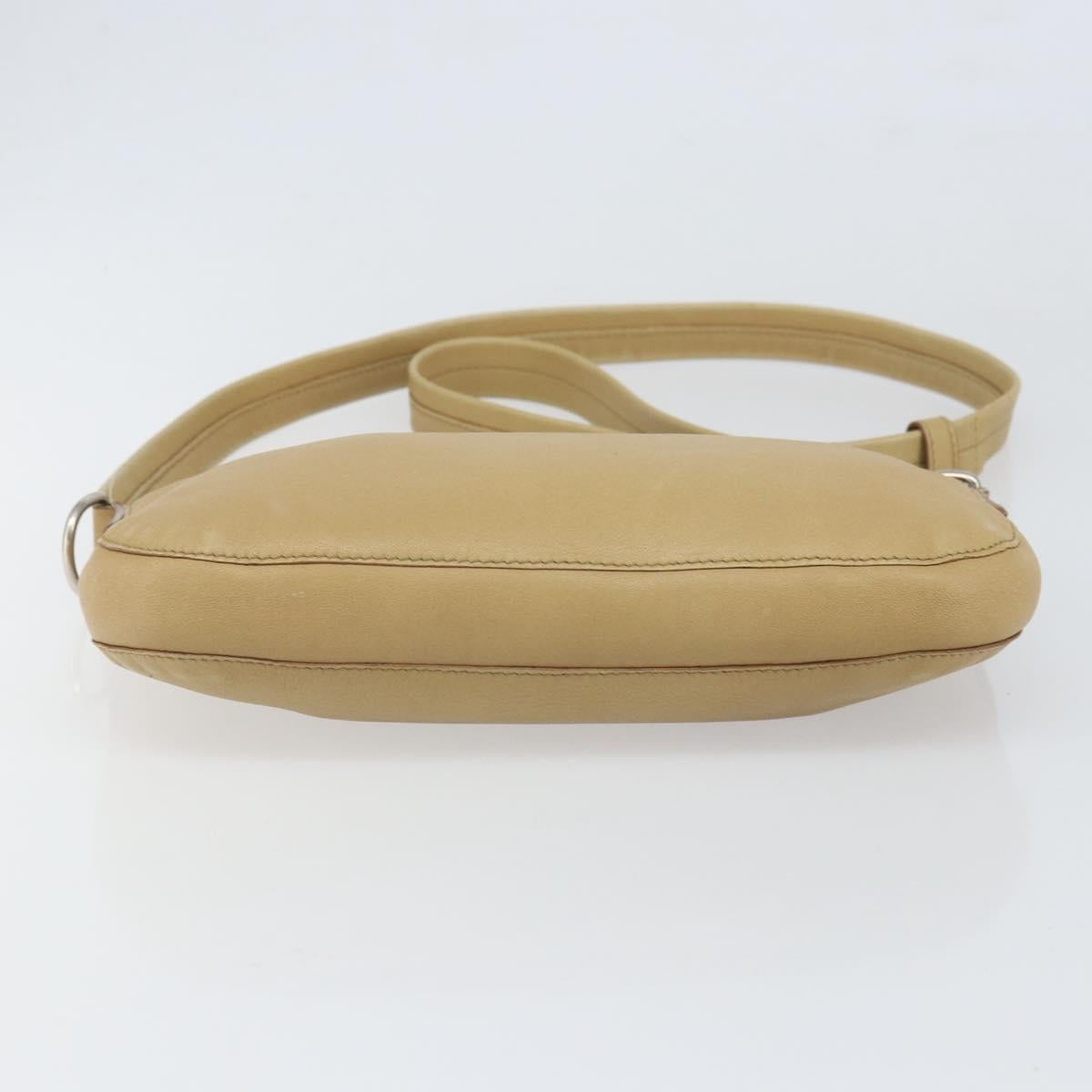 CELINE Shoulder Bag Leather Beige Auth BA9900