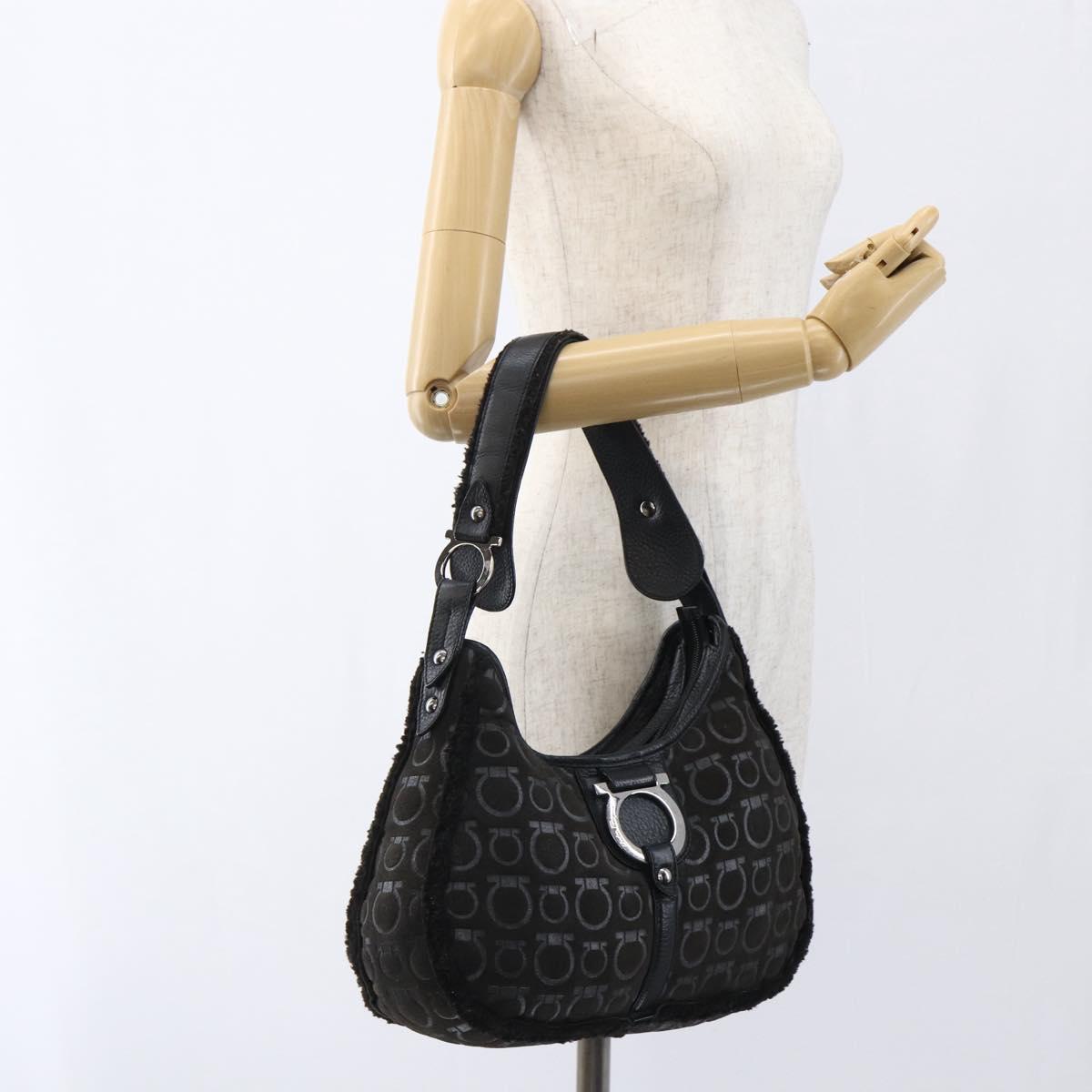 Salvatore Ferragamo Gancini Shoulder Bag cotton Black Silver Auth BA9901V
