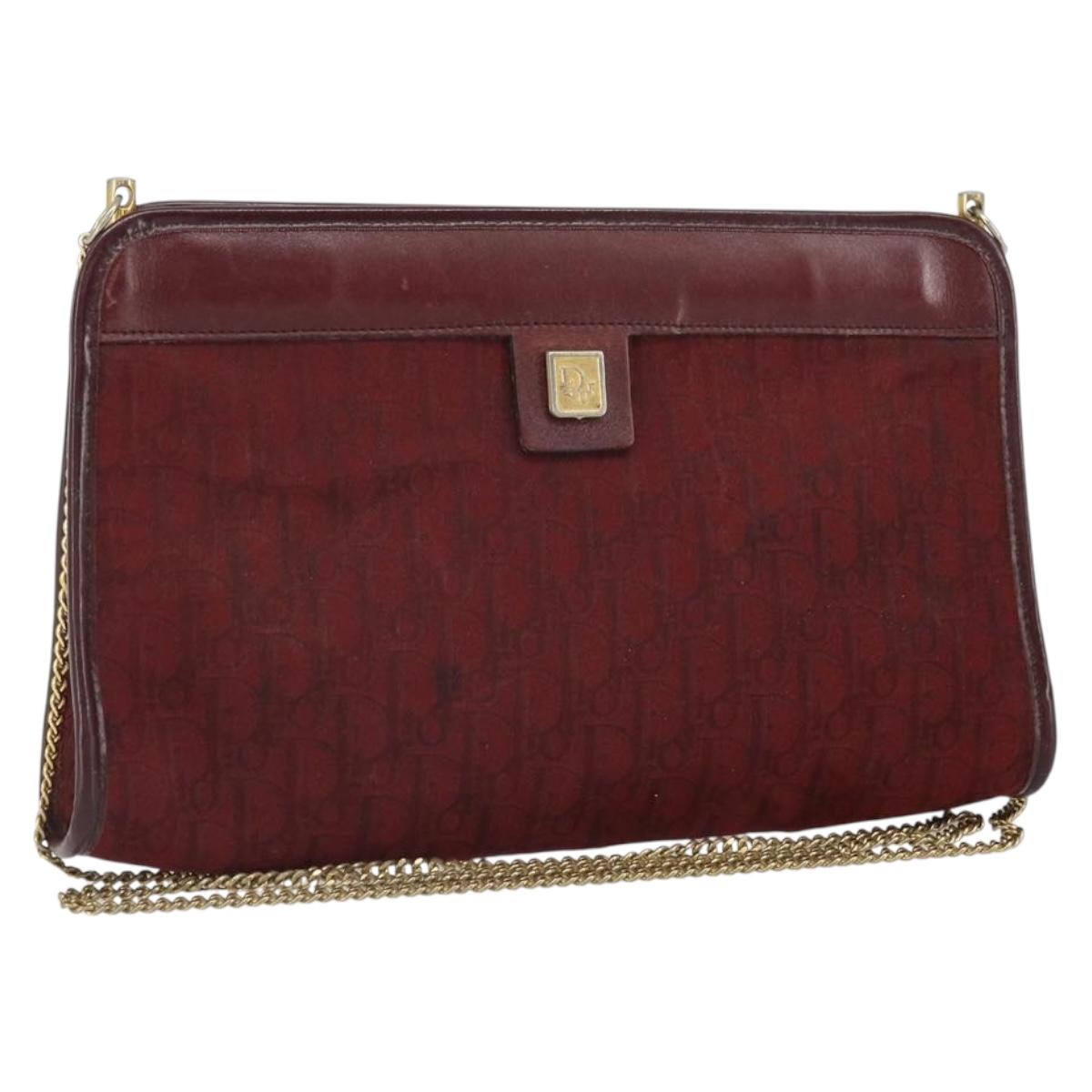 Christian Dior Trotter Canvas Chain Shoulder Bag Red Gold Auth BA9903