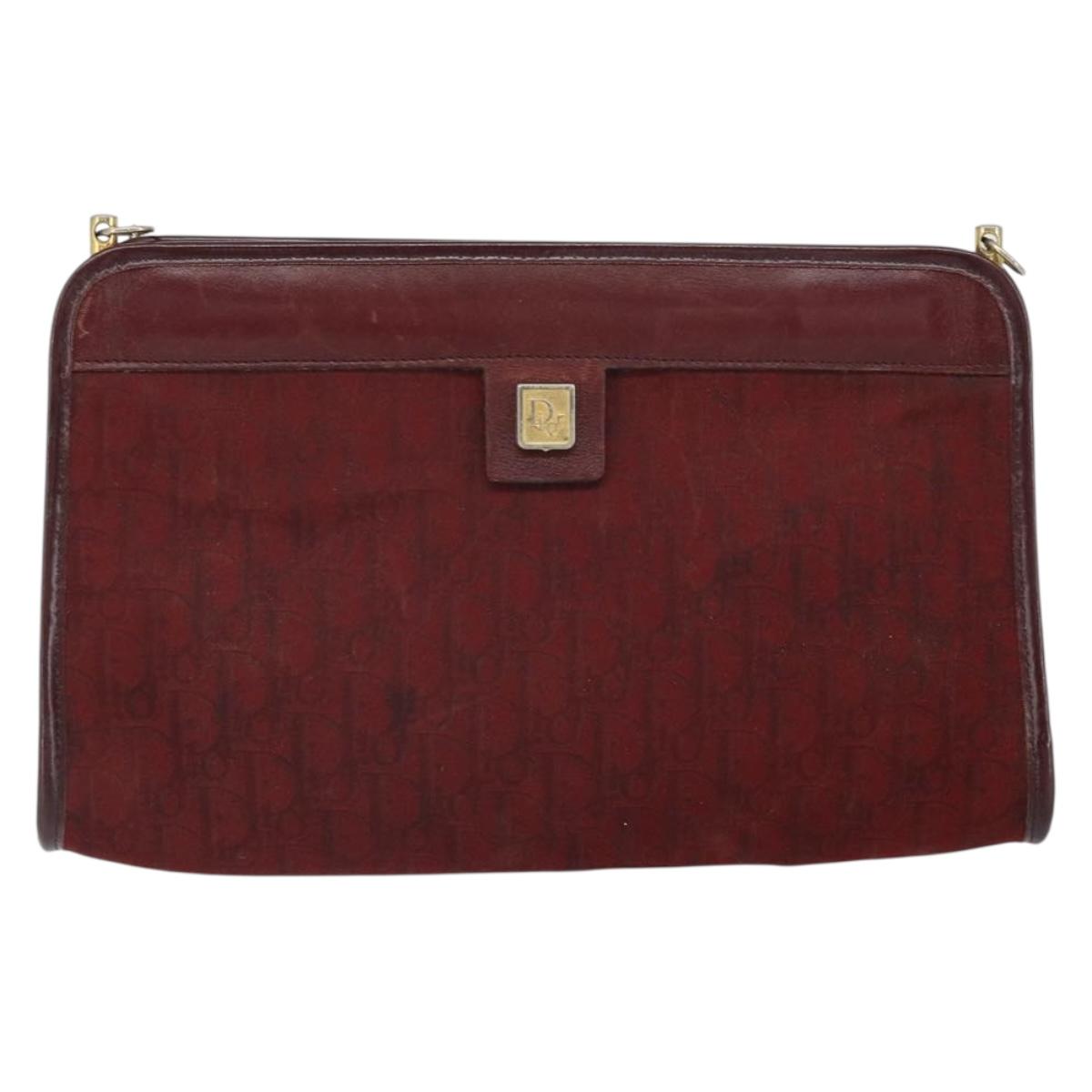 Christian Dior Trotter Canvas Chain Shoulder Bag Red Gold Auth BA9903