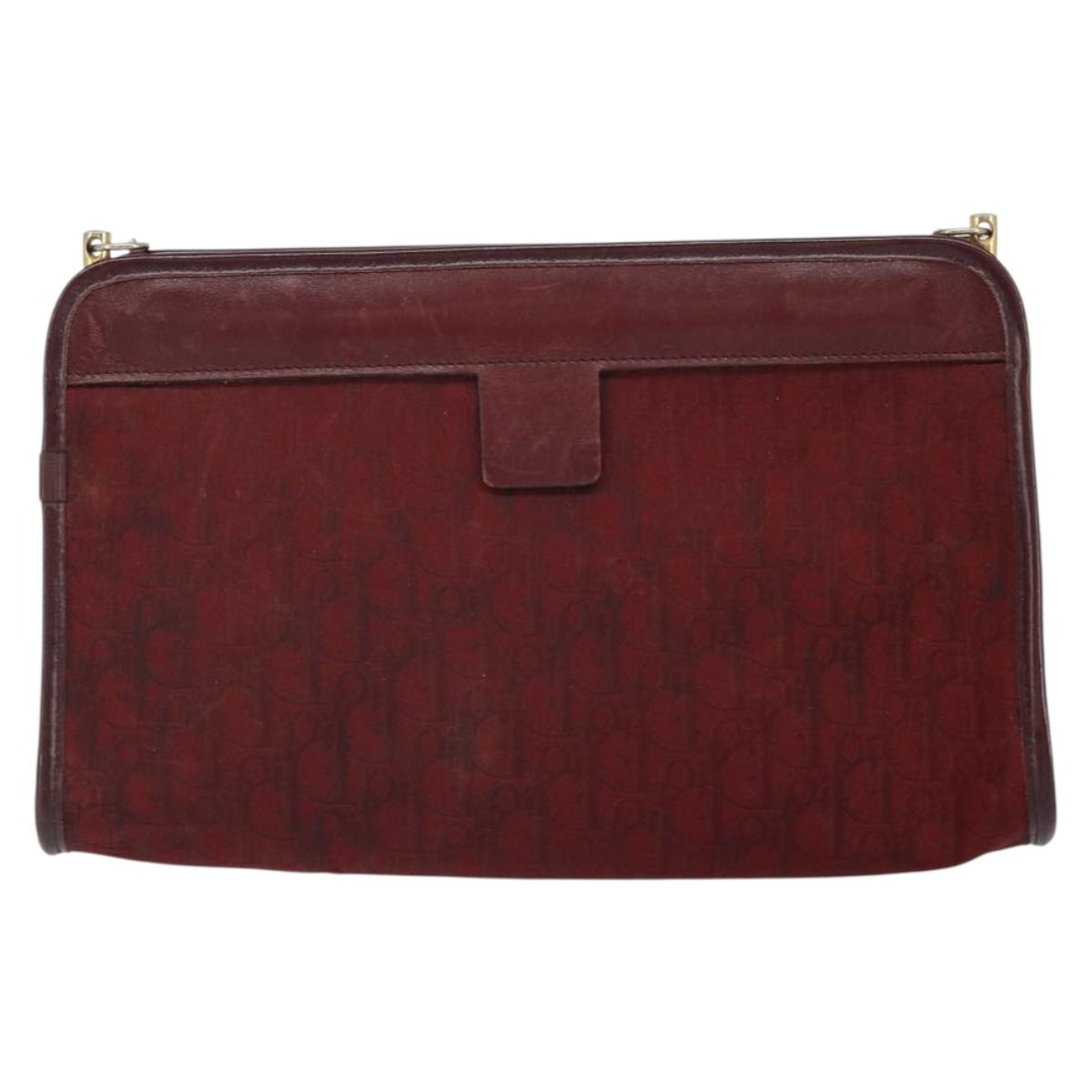 Christian Dior Trotter Canvas Chain Shoulder Bag Red Gold Auth BA9903